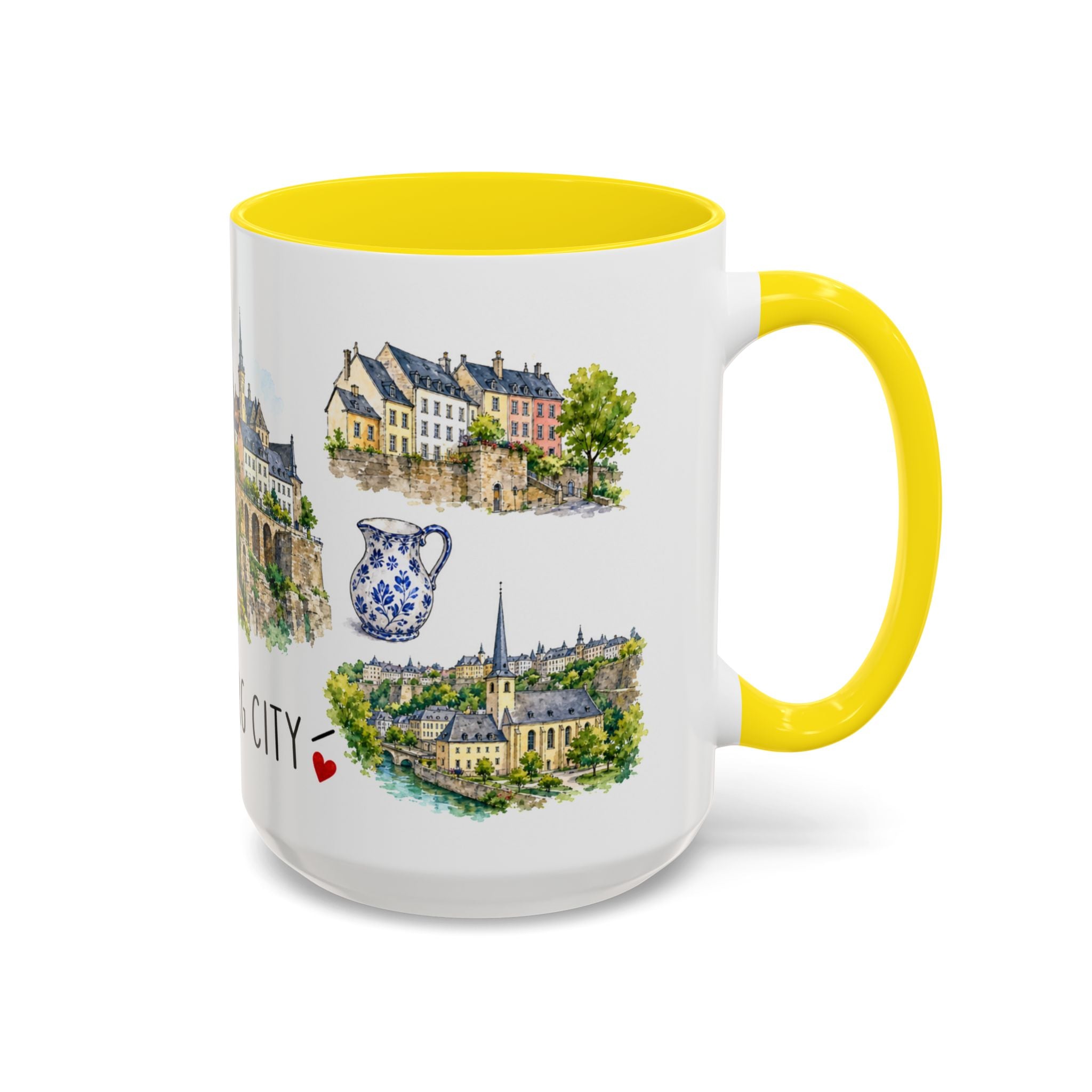 Luxembourg City Illustrated Travel Mug | City Souvenir Accent Coffee Mug | 11oz 15oz Ceramic Cup