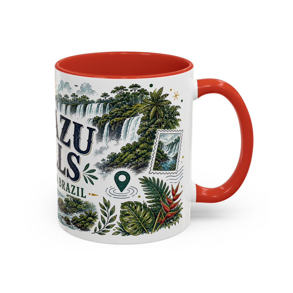 Iguazu Falls Coffee Mug | Travel Destination Souvenir Gift | Accent Color Ceramic 11oz 15oz