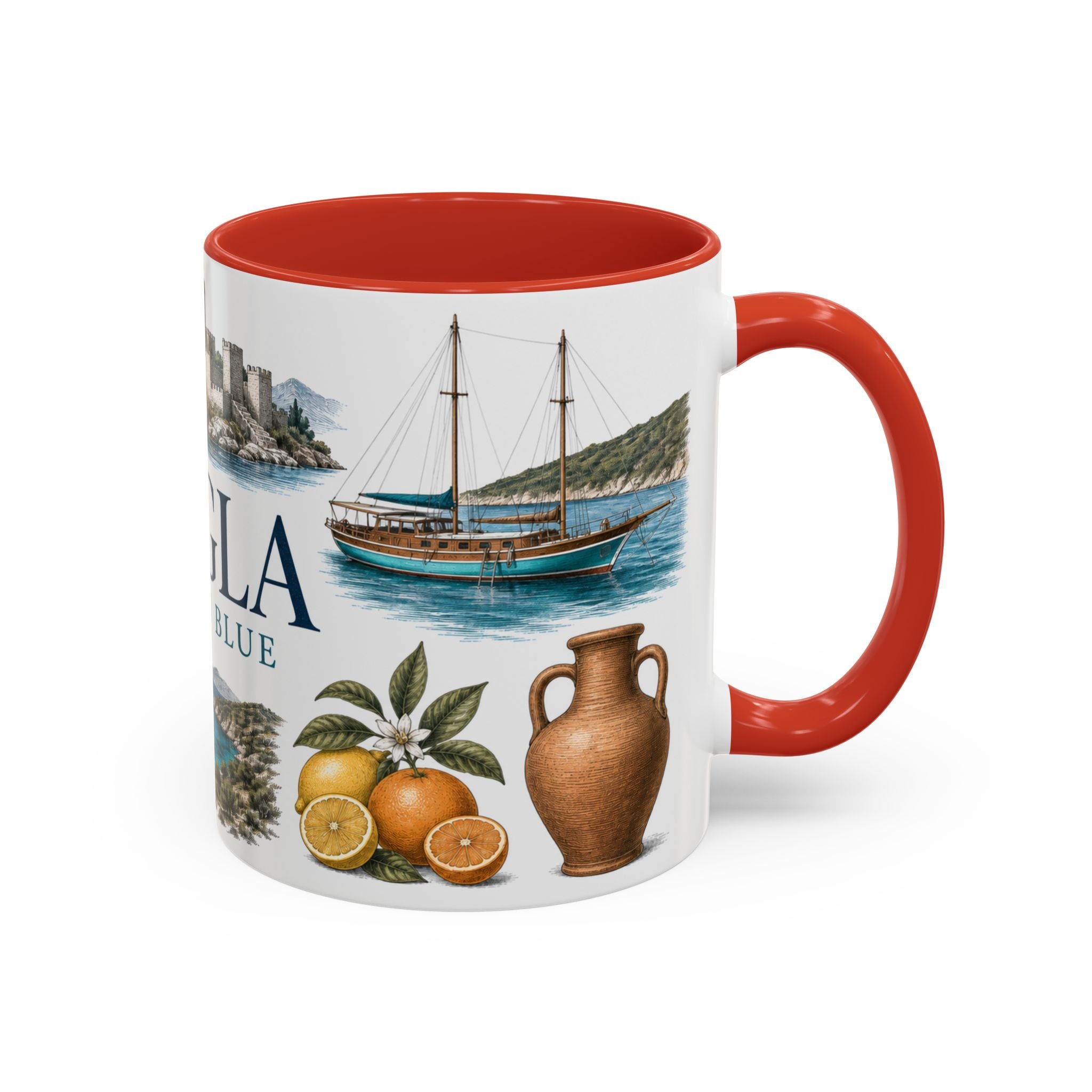 Mugla Coffee Mug | Turkey Travel Souvenir | Vintage Illustrated City Gift | 11 oz 15 oz Accent Mug
