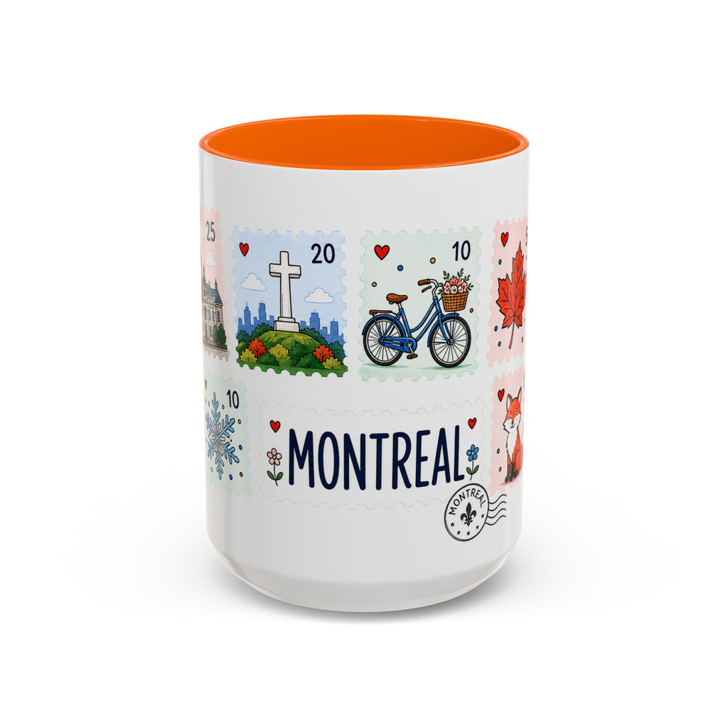 Montreal Coffee Mug | Postage Stamp Collage Mug | Travel Souvenir Accent Cup 11oz 15oz