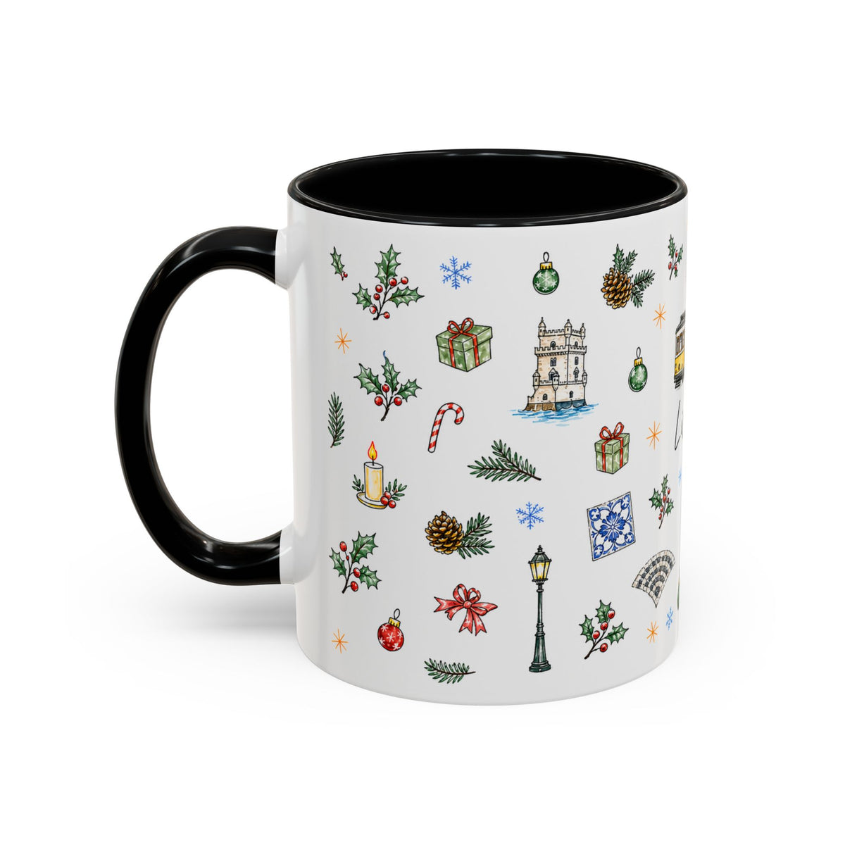 Lisbon Christmas Mug | Watercolor City Souvenir | Ceramic Coffee Cup 11oz 15oz