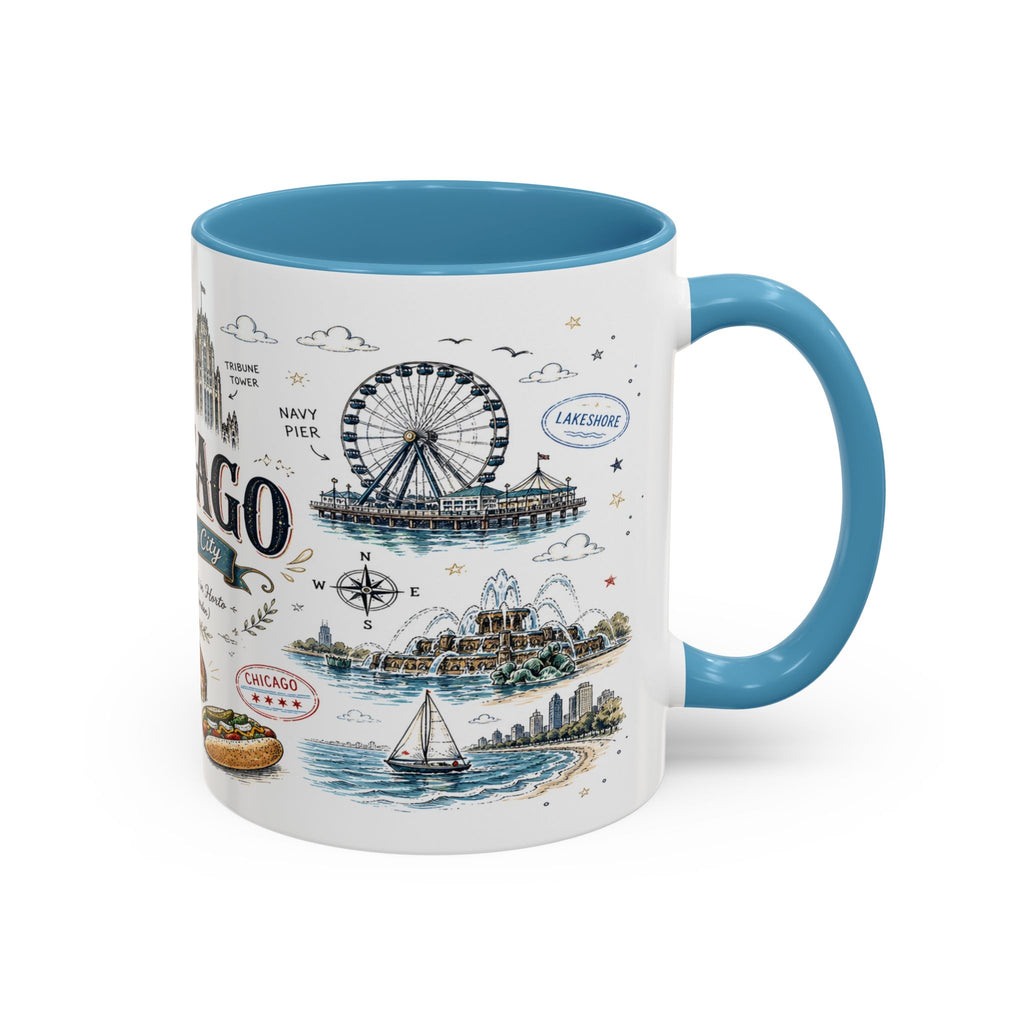 Chicago Coffee Mug | Illinois Souvenir City Gift | Accent Color Ceramic 11oz 15oz