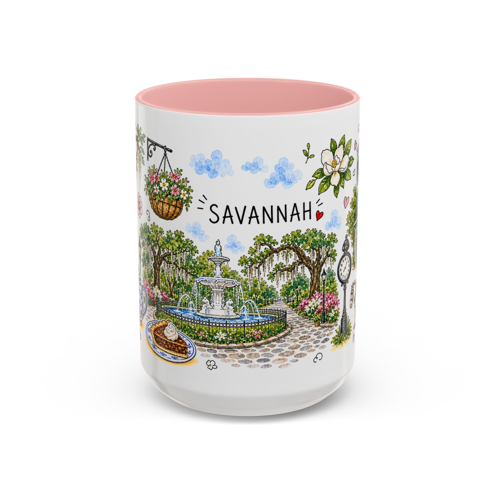 Savannah Illustrated Travel Mug | City Souvenir Accent Coffee Mug | 11oz 15oz Ceramic Cup