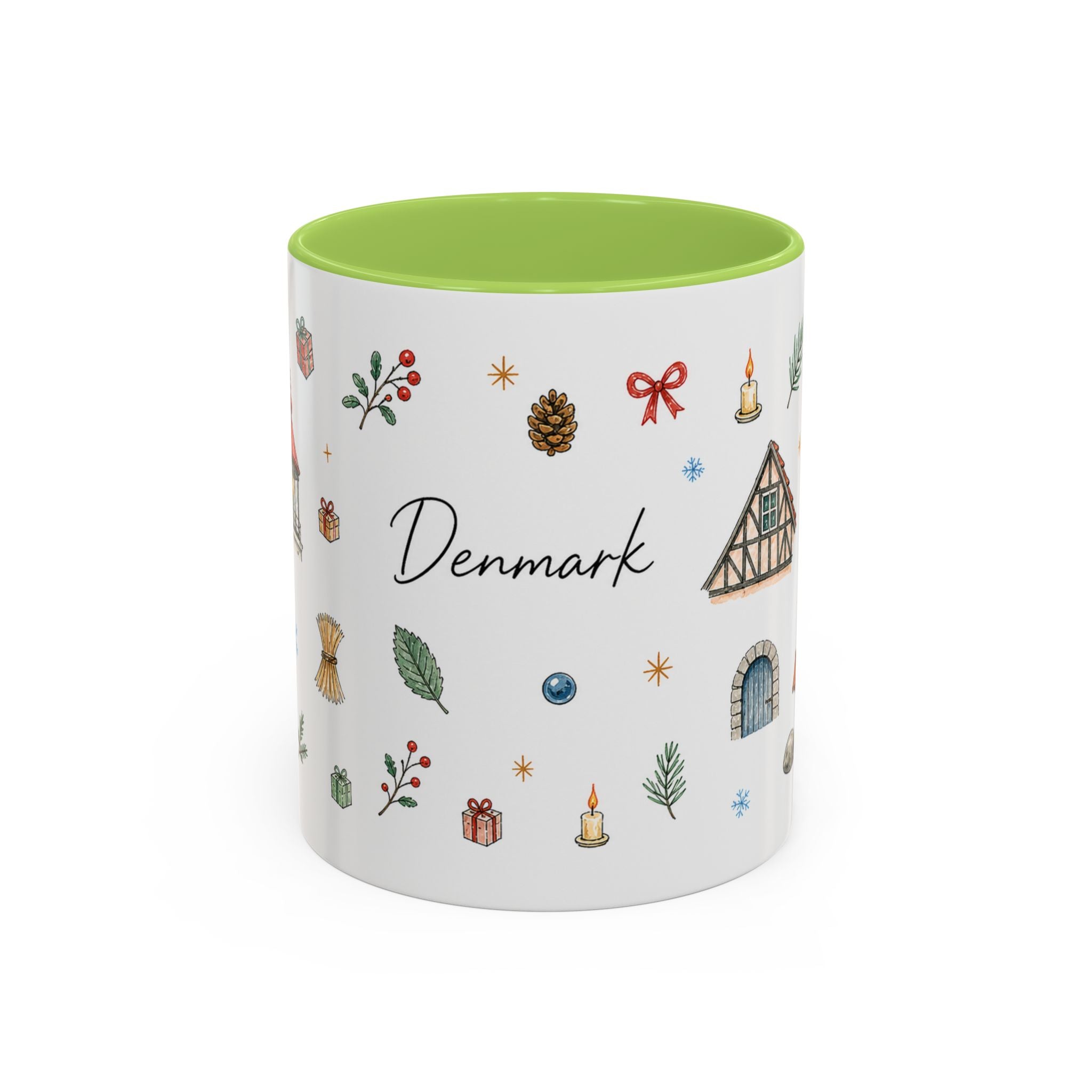 Denmark Christmas Mug | Watercolor Travel Souvenir | Holiday Gift | Accent Ceramic Coffee Cup 11oz 15oz