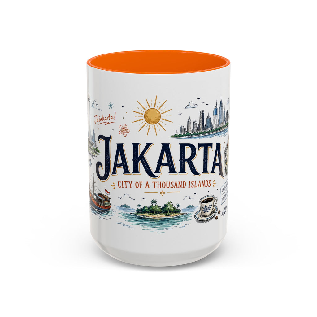 Jakarta Coffee Mug | Indonesia Souvenir Travel Gift | Accent Color Ceramic 11oz 15oz