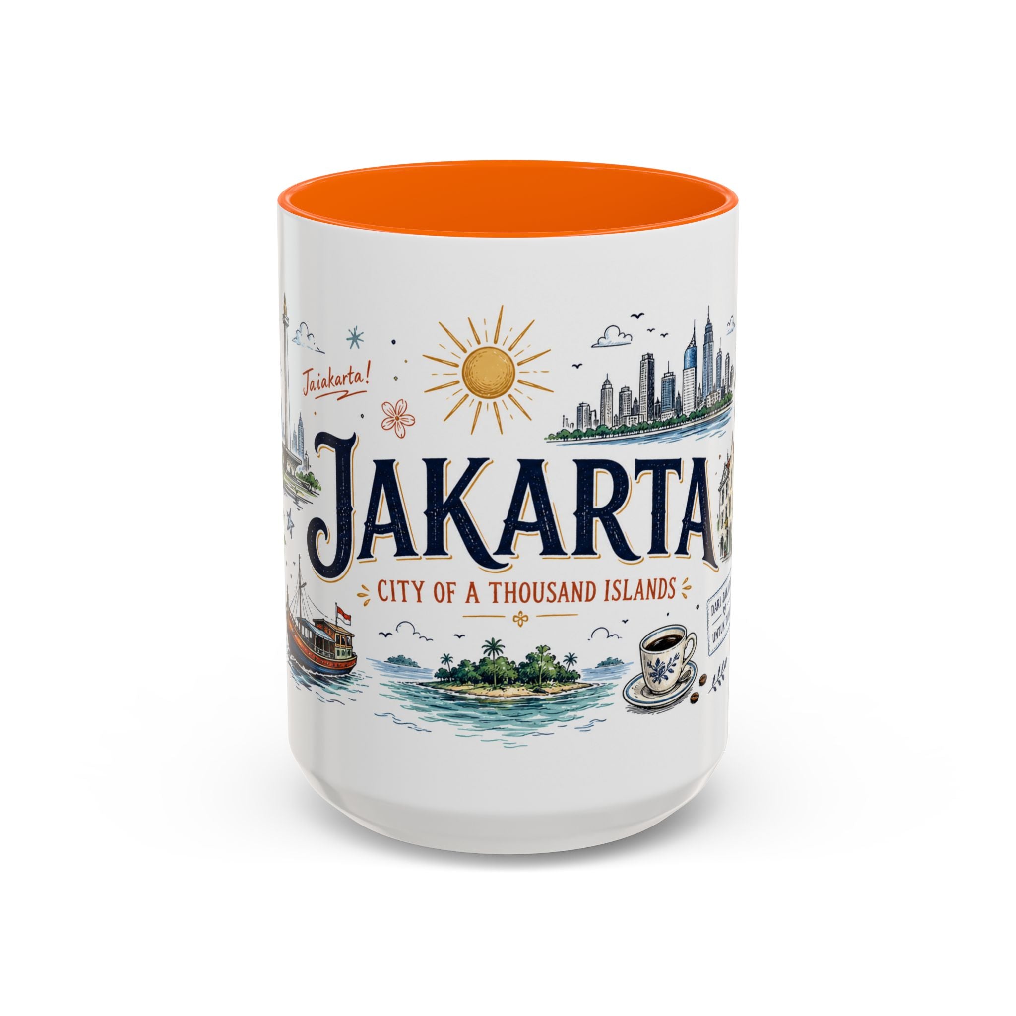 Jakarta Coffee Mug | Indonesia Souvenir Travel Gift | Accent Color Ceramic 11oz 15oz