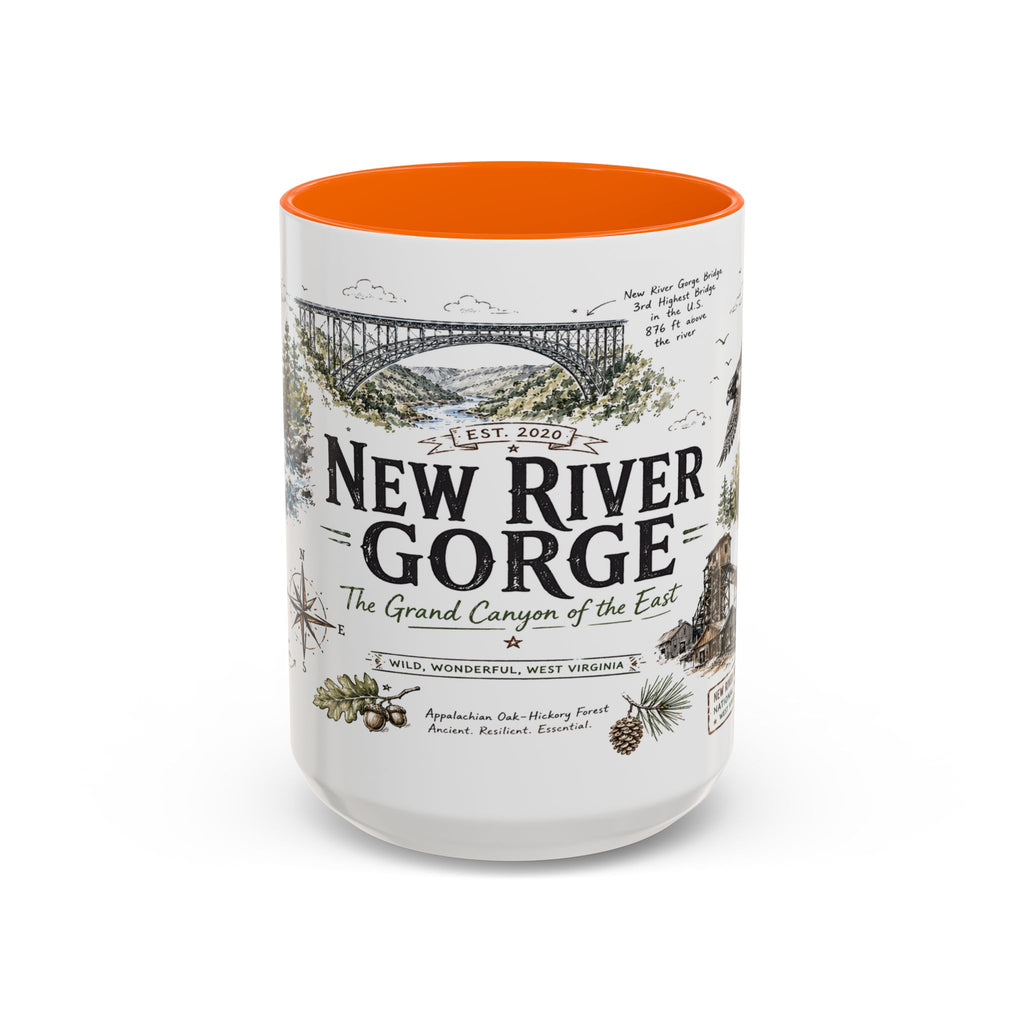 New River Gorge National Park Coffee Mug | West Virginia River Canyon Climbing Gift | Accent Color Ceramic 11oz 15oz