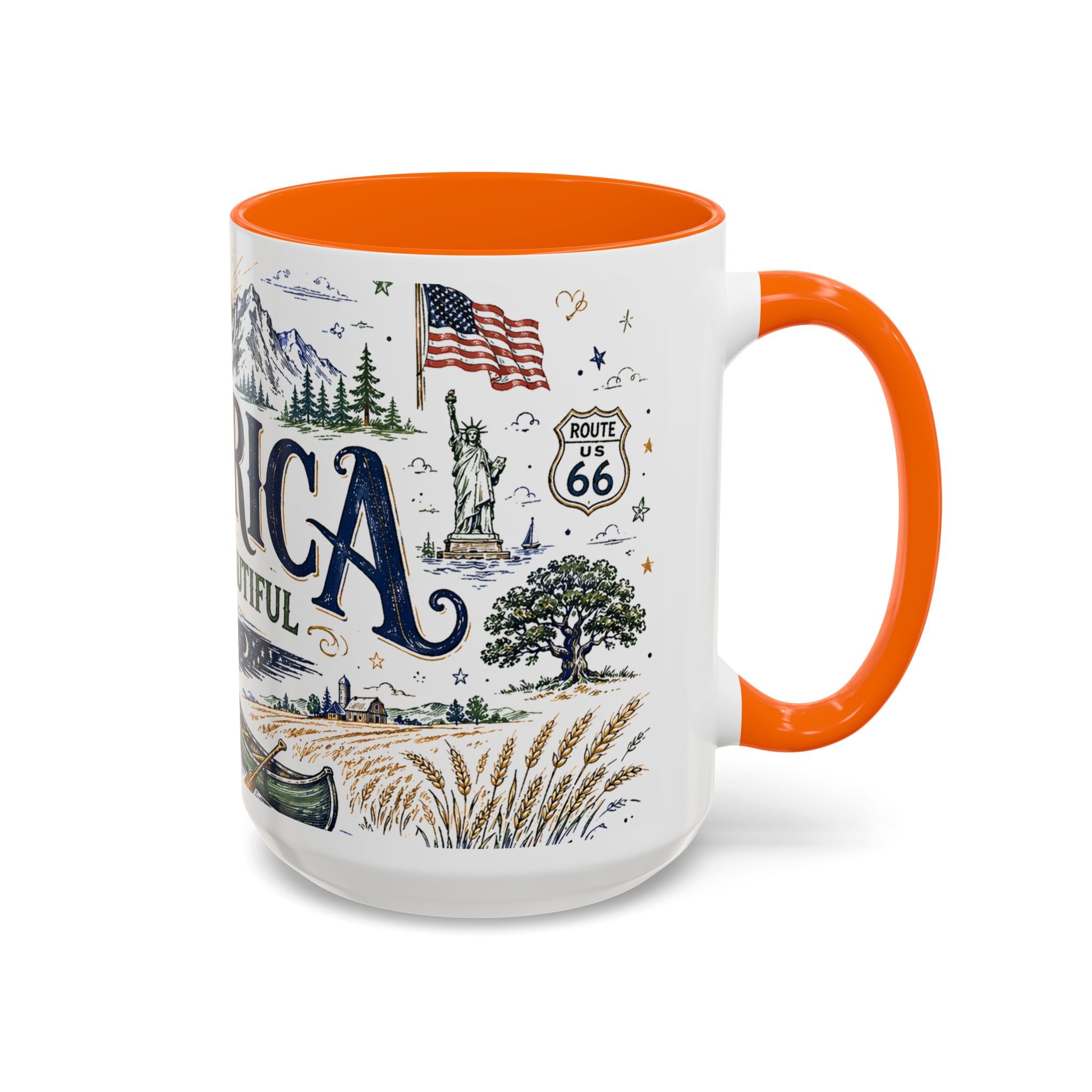 America the Beautiful Coffee Mug | Patriotic USA Gift | Accent Color Ceramic 11oz 15oz