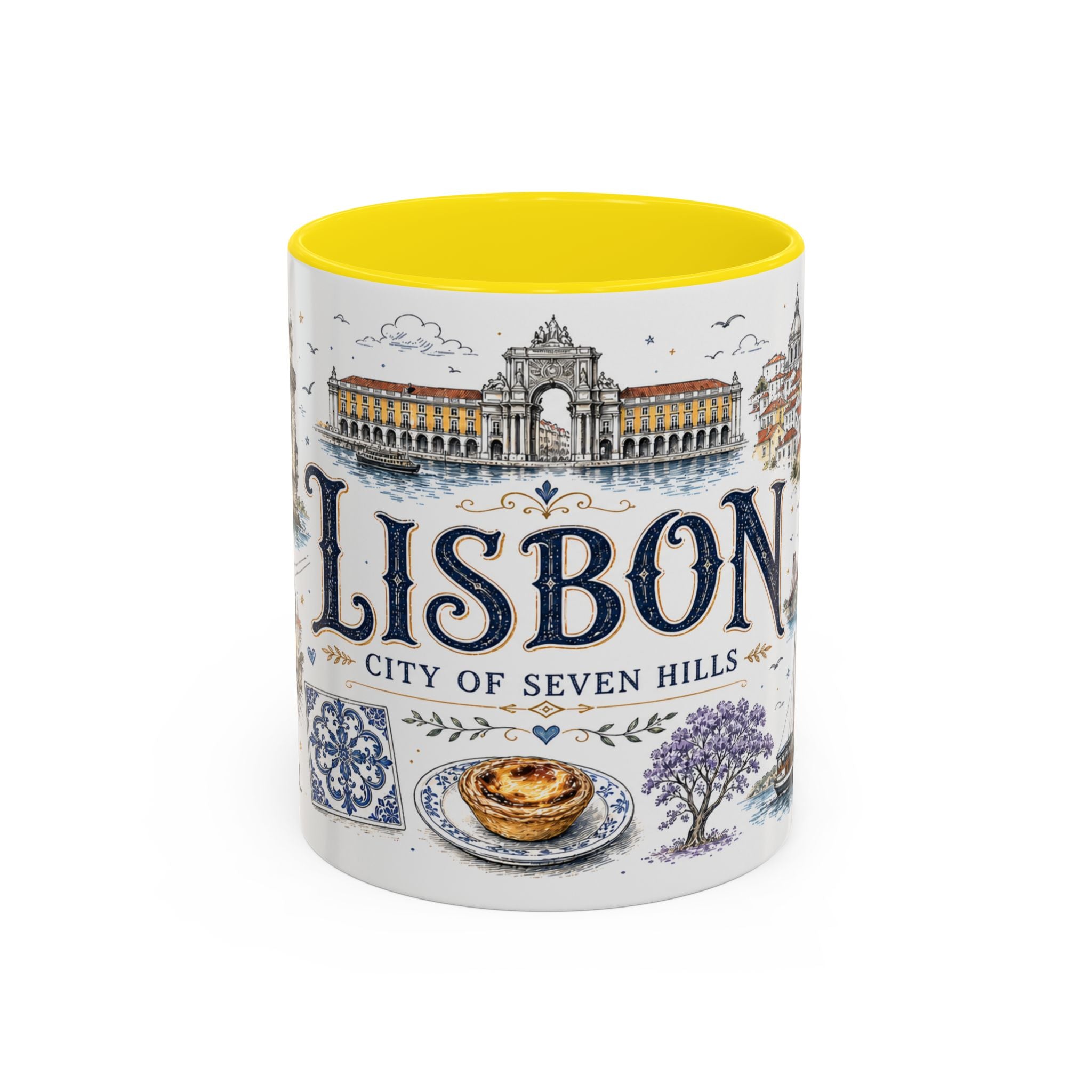 Lisbon Coffee Mug | Portugal Travel Souvenir | Vintage Illustrated City Gift | 11 oz 15 oz Accent Mug