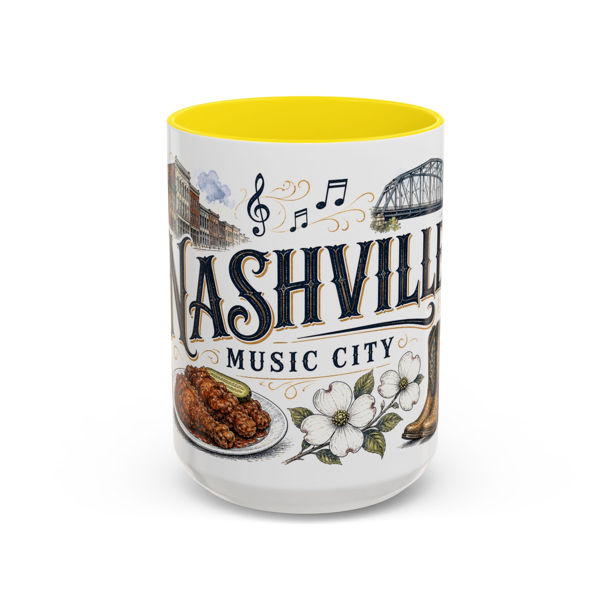 Nashville Coffee Mug | United States Travel Souvenir | Vintage Illustrated City Gift | 11 oz 15 oz Accent Mug