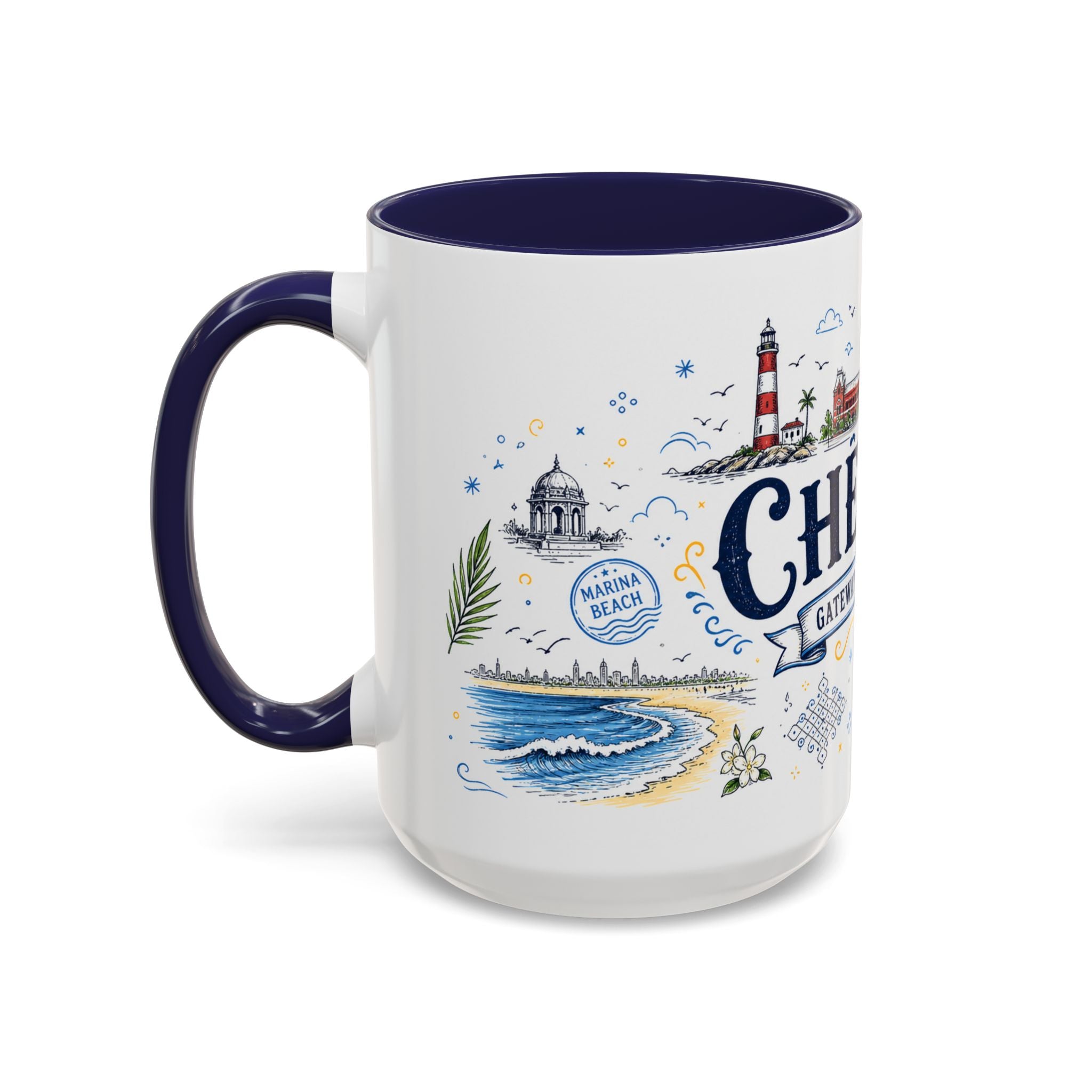 Chennai Coffee Mug | India Souvenir Travel Gift | Accent Color Ceramic 11oz 15oz
