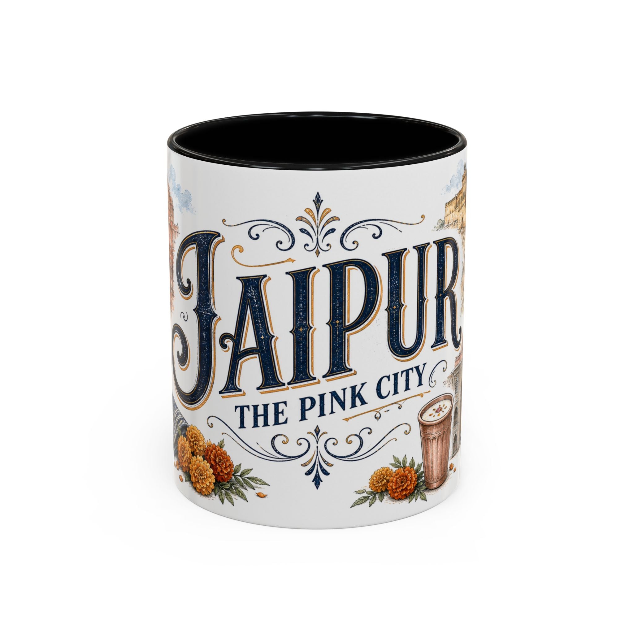Jaipur Coffee Mug | India Travel Souvenir | Vintage Illustrated City Gift | 11 oz 15 oz Accent Mug