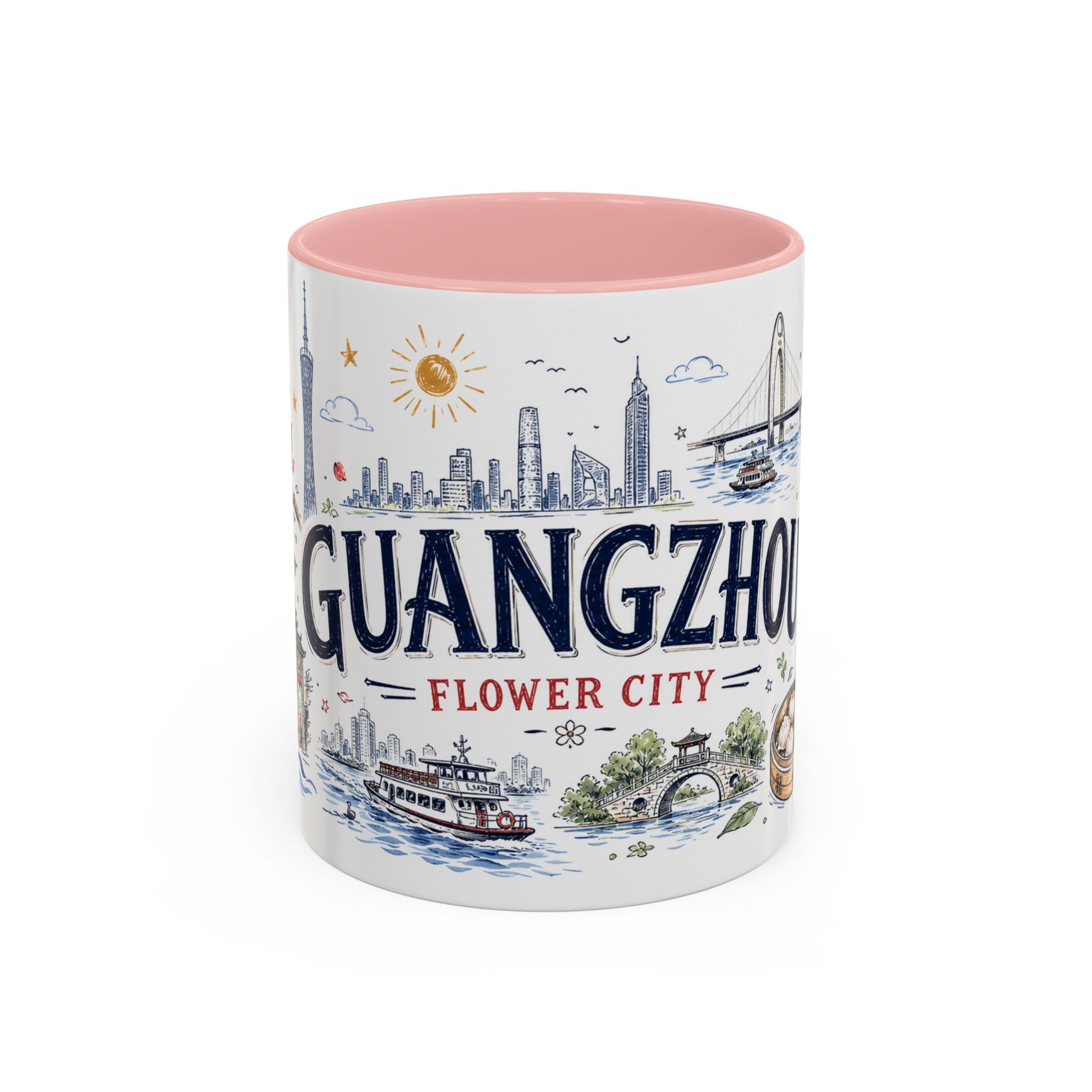 Guangzhou Coffee Mug | China Souvenir Travel Gift | Accent Color Ceramic 11oz 15oz