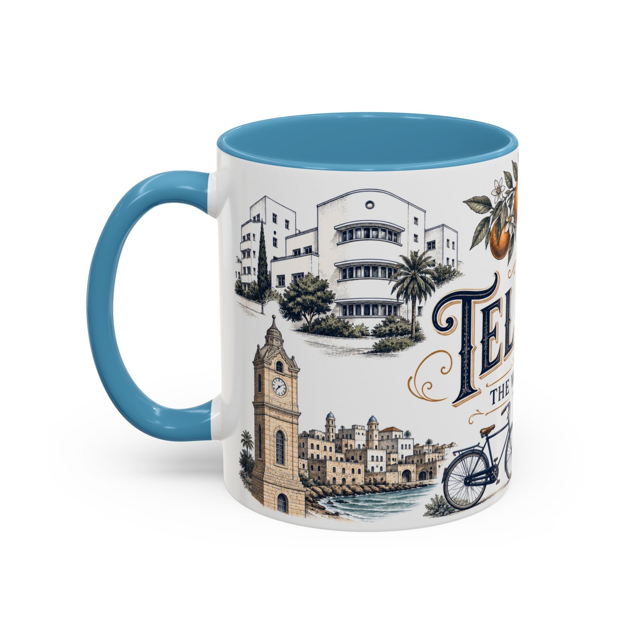 Tel Aviv Coffee Mug | Israel Travel Souvenir | Vintage Illustrated City Gift | 11 oz 15 oz Accent Mug