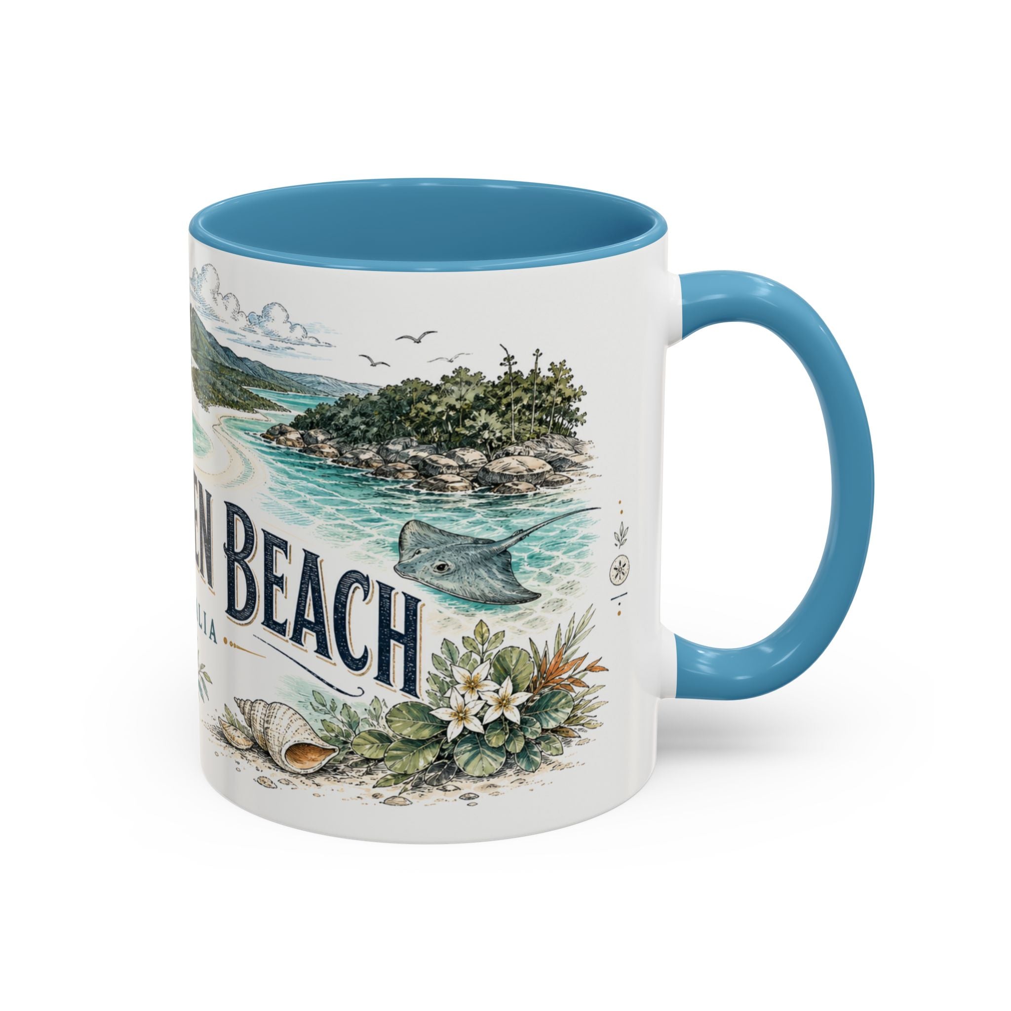 Whitehaven Beach Mug, Australia Travel Souvenir, Bucket List Gift, Accent Ceramic Coffee Mug 11oz 15oz