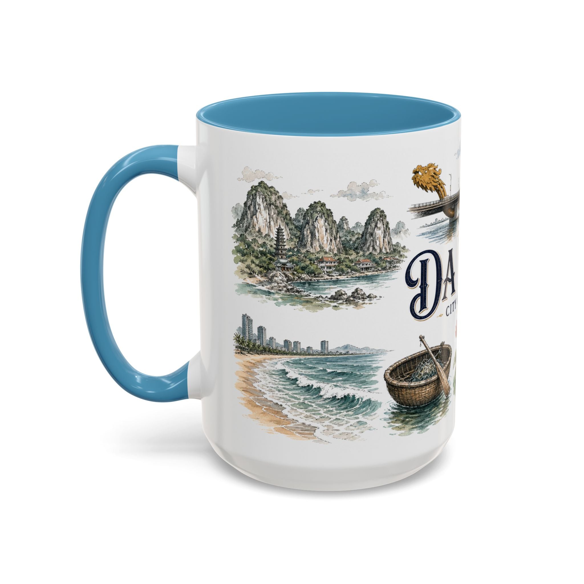 Da Nang Coffee Mug | Vietnam Travel Souvenir | Vintage Illustrated City Gift | 11 oz 15 oz Accent Mug