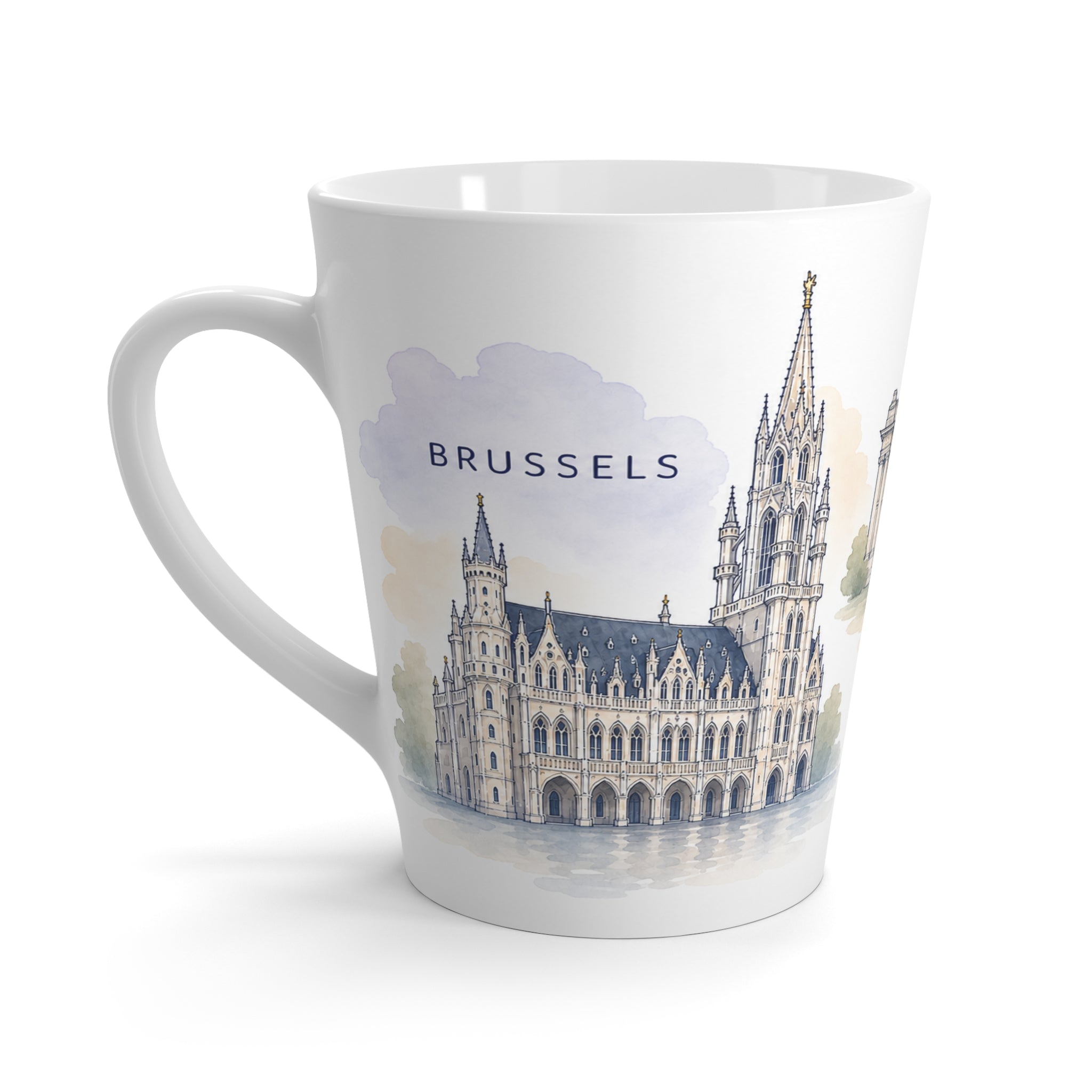 Brussels Latte Mug | Watercolor City Travel Mug | 12 oz Ceramic Souvenir Gift