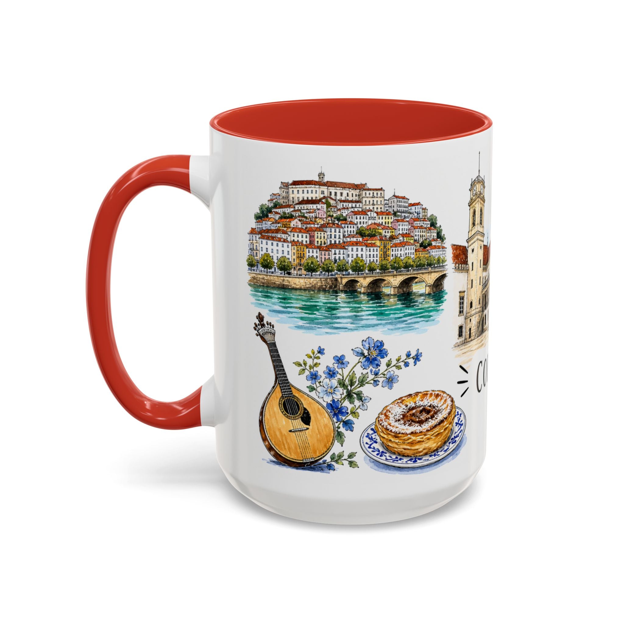 Coimbra Illustrated Travel Mug | City Souvenir Accent Coffee Mug | 11oz 15oz Ceramic Cup