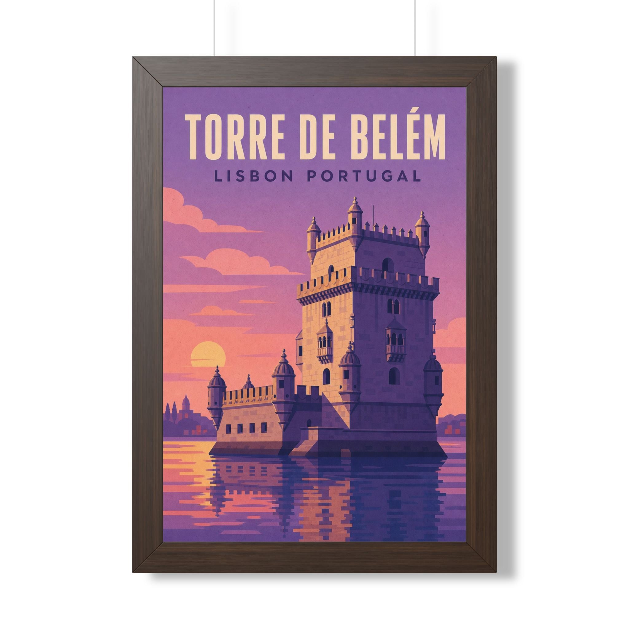 Belém Tower Lisbon Portugal Framed Poster | Vintage Travel Wall Art | Black Walnut White Frame | 16x24 20x30