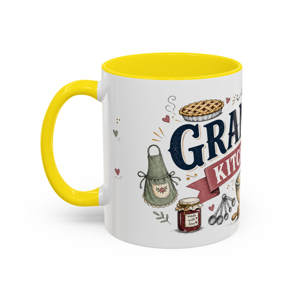 Grandma's Kitchen Hugs Coffee Mug | Gift From Grandkids | Accent Color Ceramic 11oz 15oz