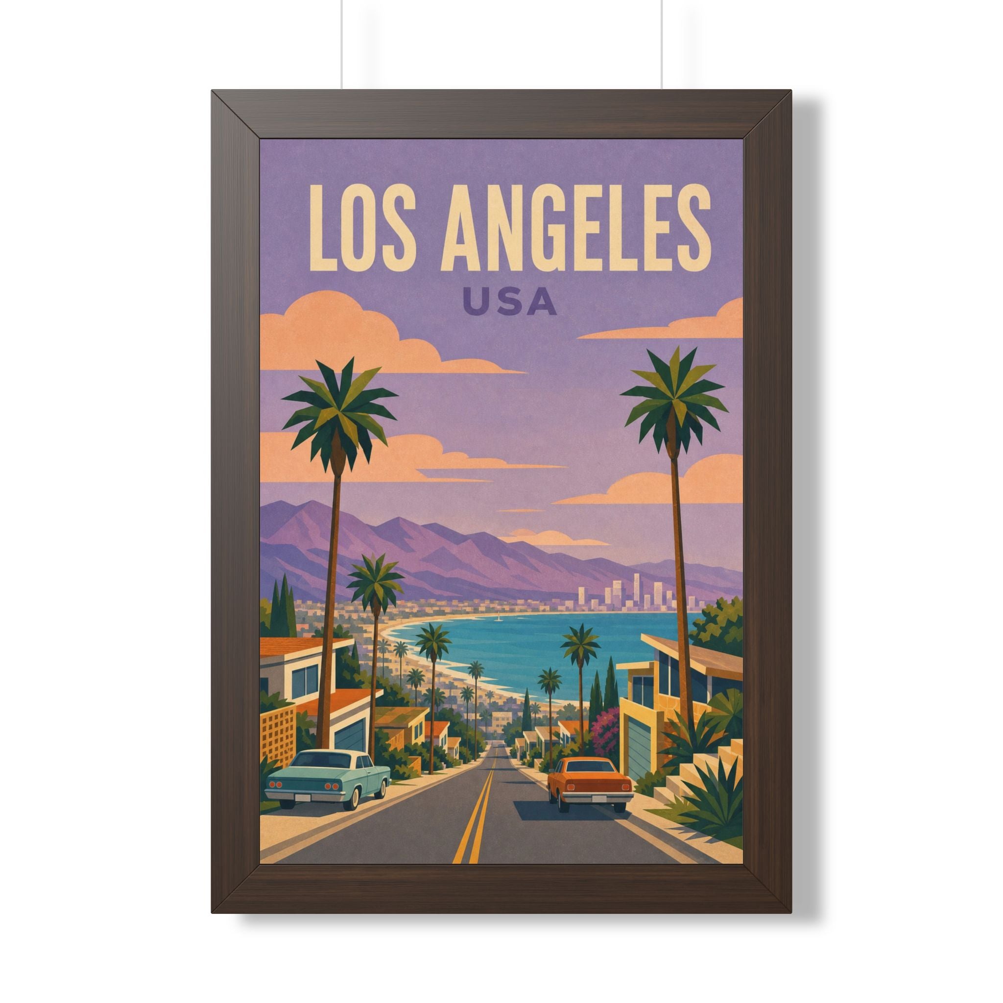 Los Angeles Coast United States Framed Poster | Vintage Travel Wall Art | Black Walnut White Frame | 16x24 20x30