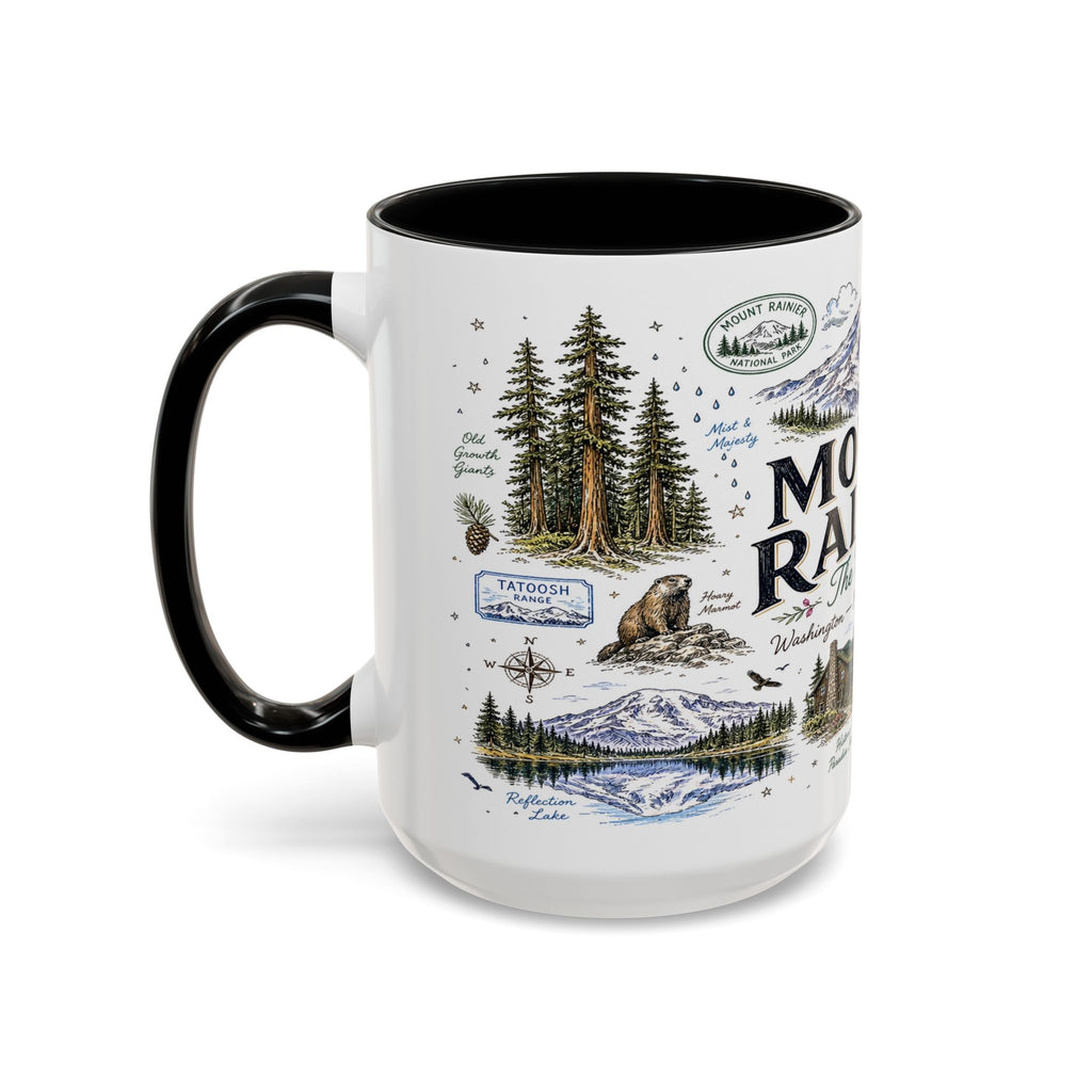 Mount Rainier Coffee Mug | National Park Hiking Washington Gift | Accent Color Ceramic 11oz 15oz