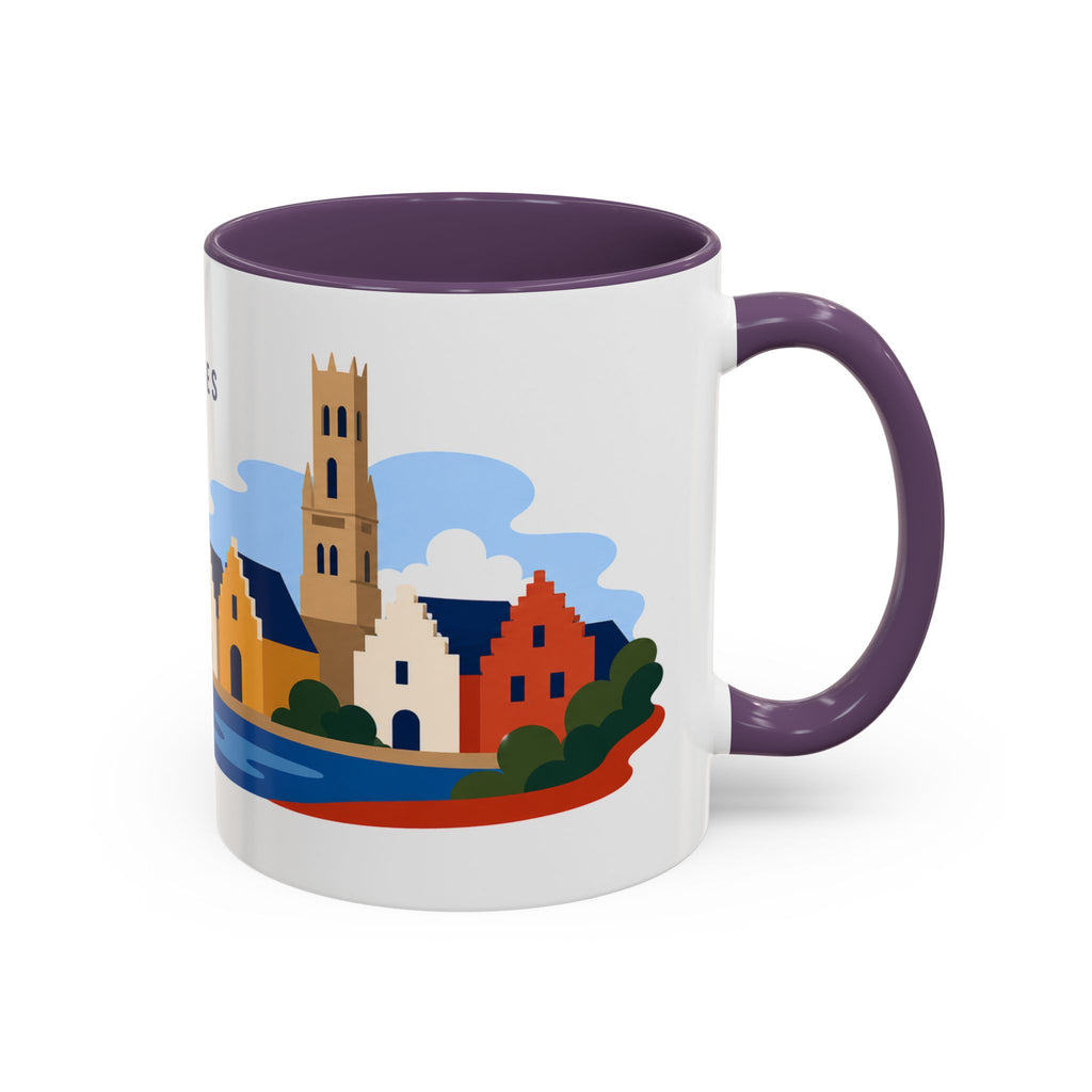 Bruges Coffee Mug | Travel Destination Souvenir Gift | Accent Color Ceramic 11oz 15oz