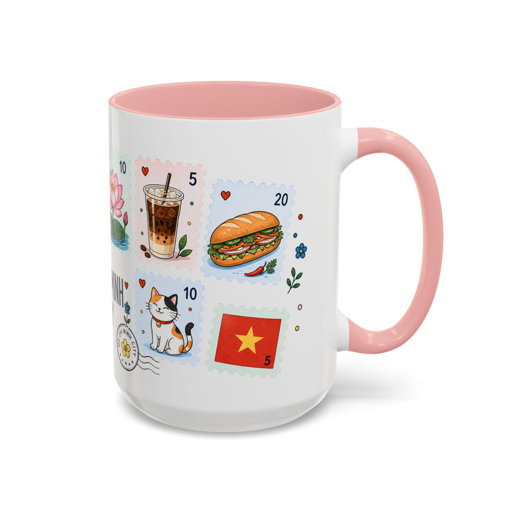 Ho Chi Minh City Coffee Mug | Postage Stamp Collage Mug | Travel Souvenir Accent Cup 11oz 15oz