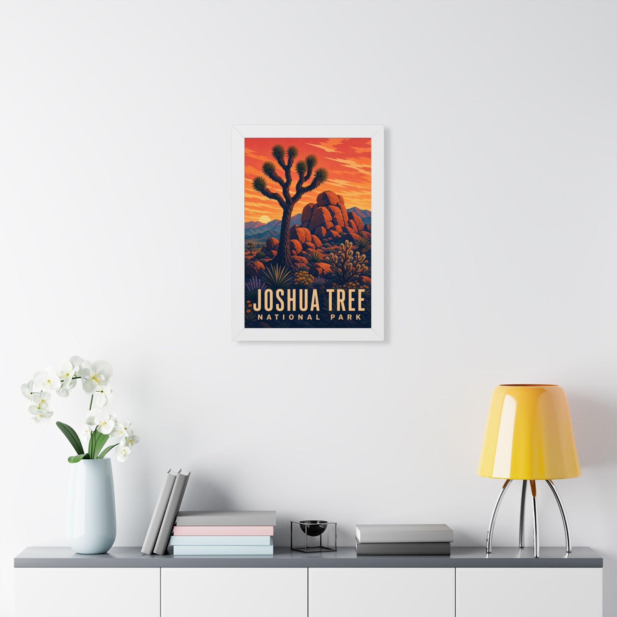 Joshua Tree National Park Framed Poster | Vintage Travel Wall Art | Black Walnut White Frame | 16x24 20x30