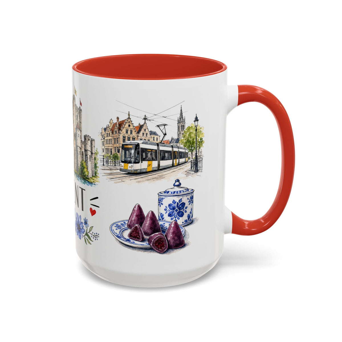 Ghent Illustrated Travel Mug | City Souvenir Accent Coffee Mug | 11oz 15oz Ceramic Cup