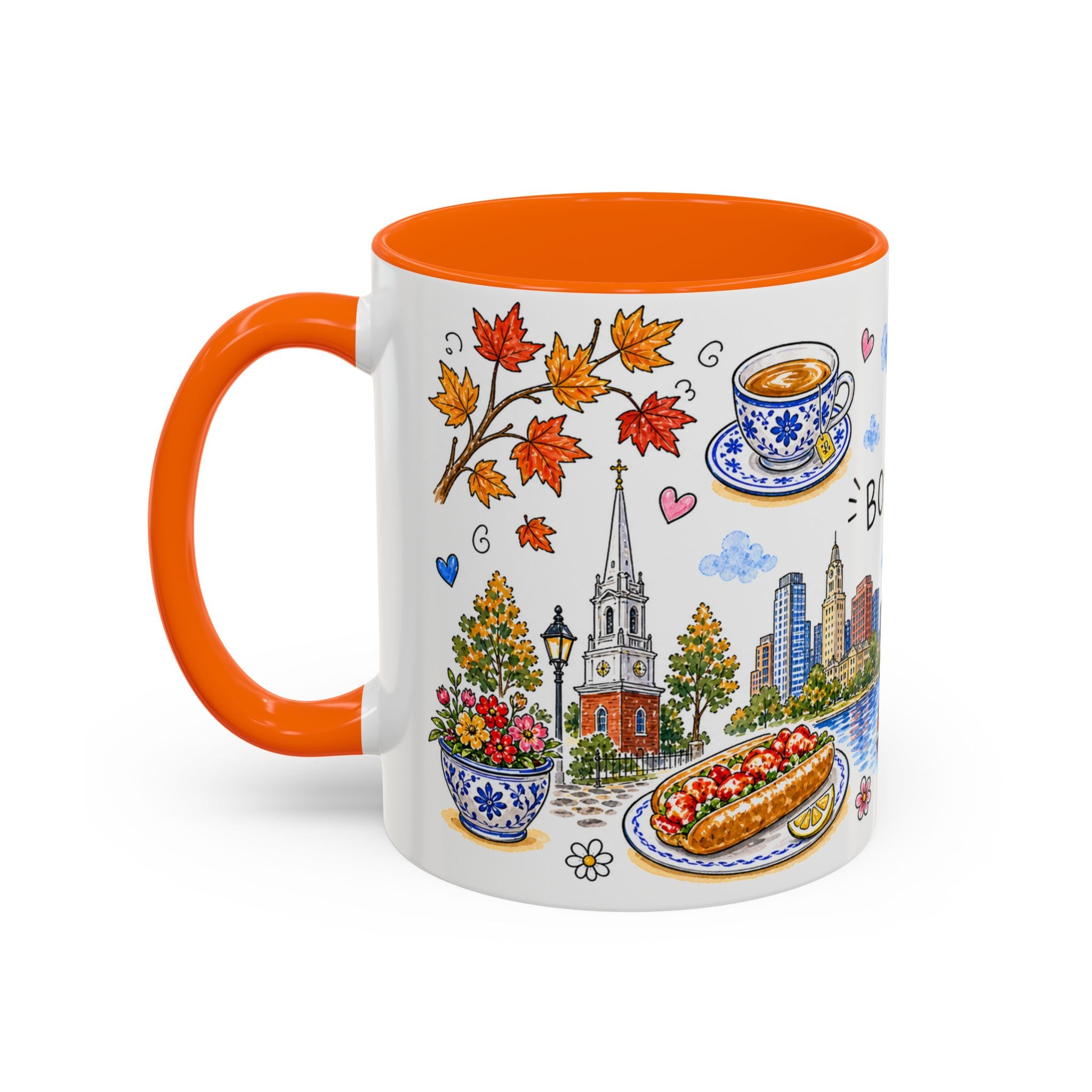 Boston Illustrated Travel Mug | City Souvenir Accent Coffee Mug | 11oz 15oz Ceramic Cup