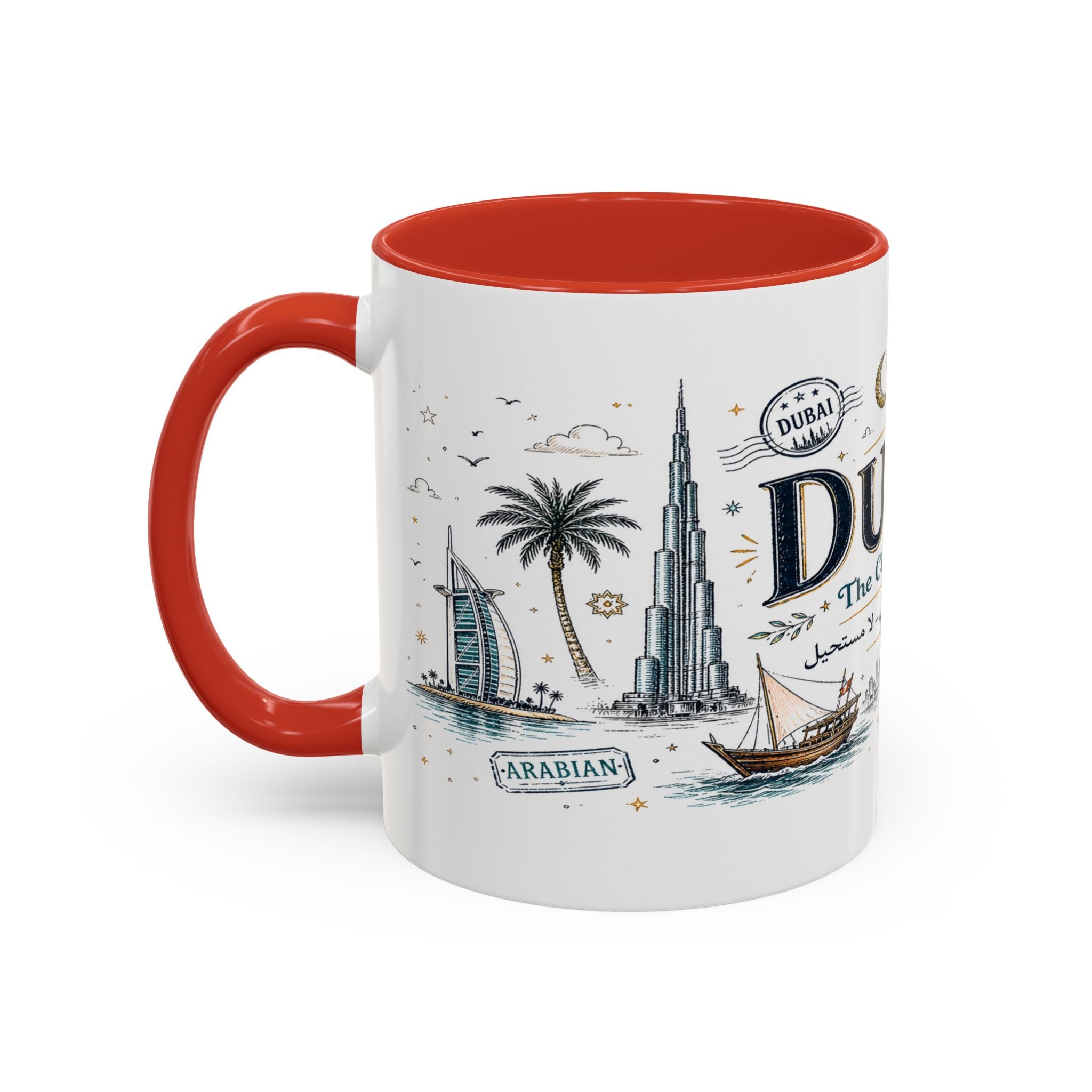 Dubai Coffee Mug | UAE Souvenir Travel Gift | Accent Color Ceramic 11oz 15oz