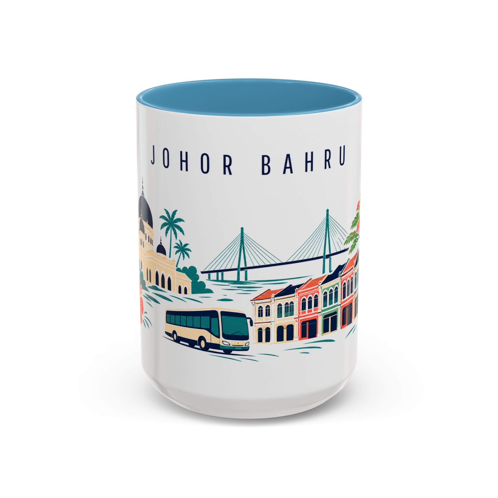 Johor Bahru Coffee Mug | Malaysia Travel Souvenir | Porcelain Decal City Gift | 11oz 15oz Accent Mug