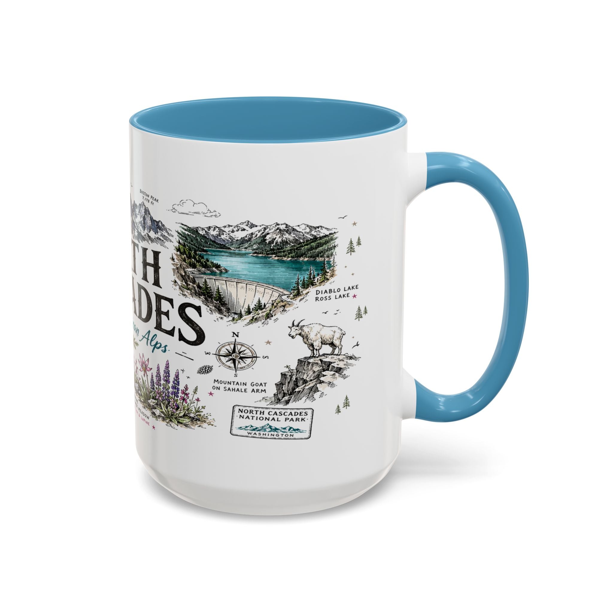 North Cascades National Park Coffee Mug | Washington Alpine Glacier Hiking Gift | Accent Color Ceramic 11oz 15oz