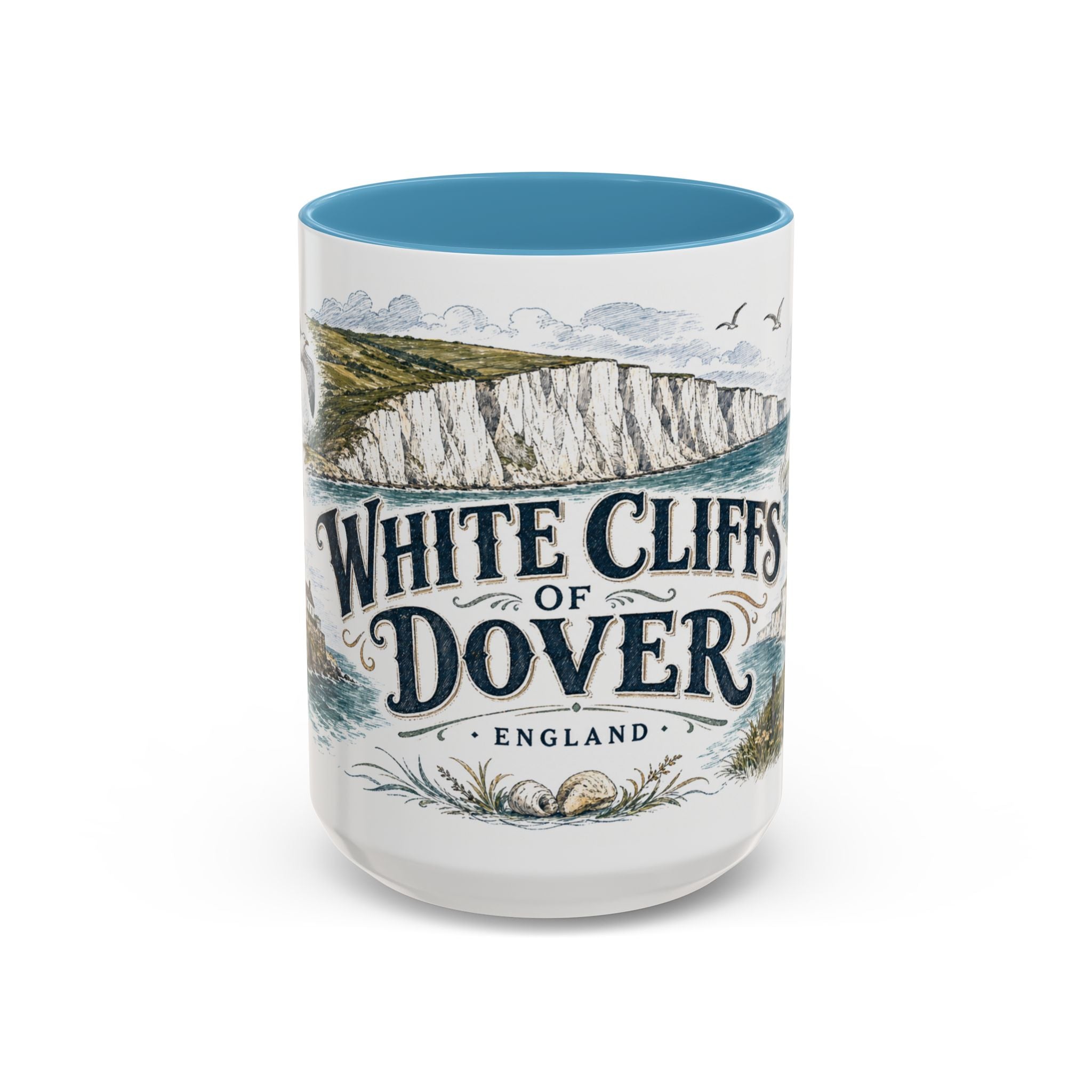White Cliffs of Dover Mug, England Travel Souvenir, Bucket List Gift, Accent Ceramic Coffee Mug 11oz 15oz