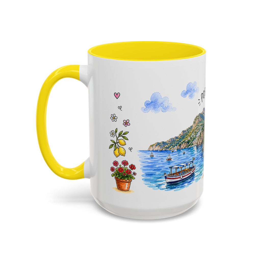 Positano Illustrated Travel Mug | Italy Souvenir Accent Coffee Mug | 11oz 15oz Ceramic Cup