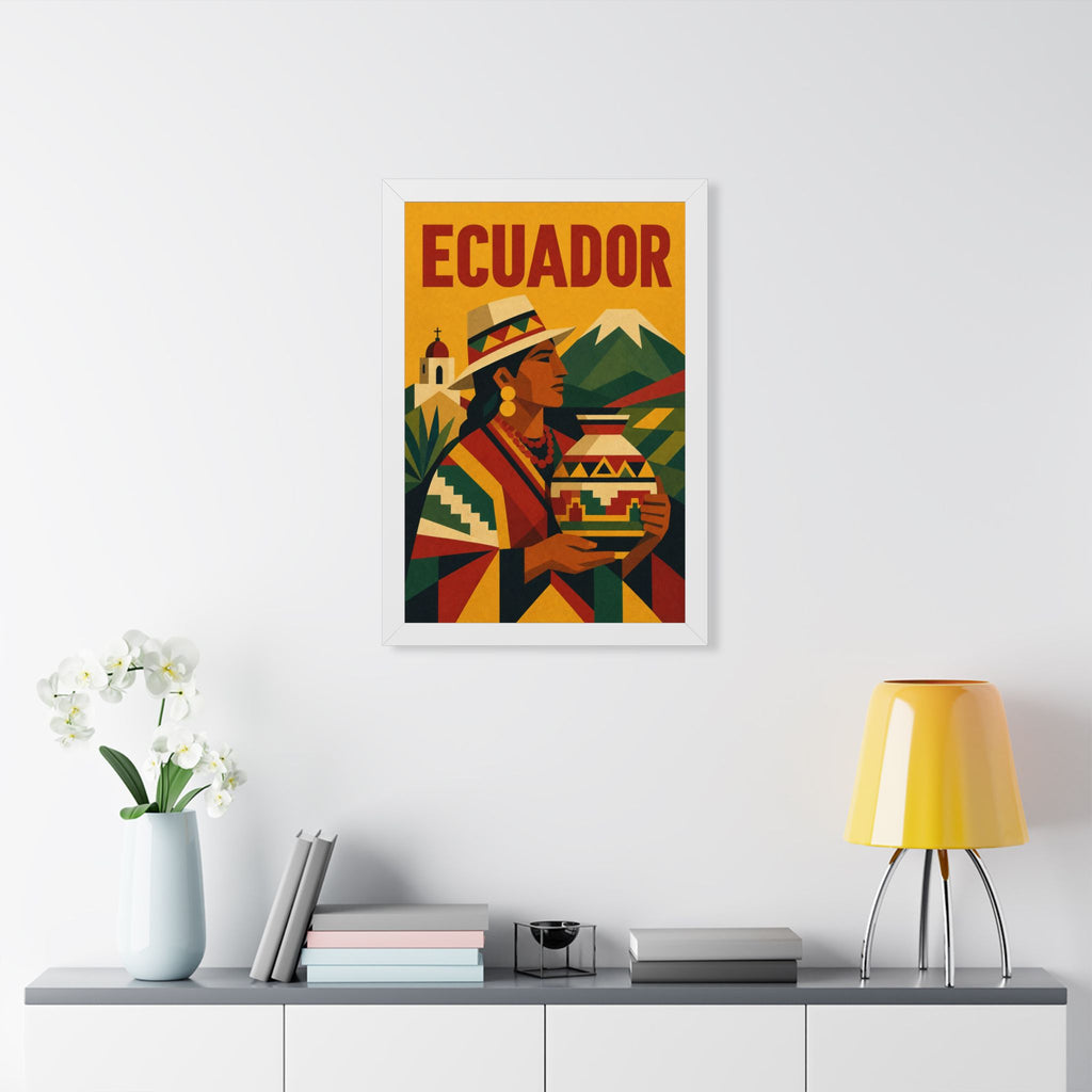 Ecuador Culture Ecuador Framed Poster | Vintage Travel Wall Art | Black Walnut White Frame | 16x24 20x30