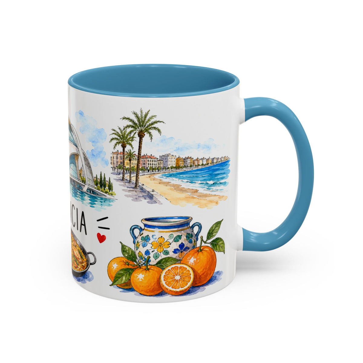 Valencia Illustrated Travel Mug | City Souvenir Accent Coffee Mug | 11oz 15oz Ceramic Cup