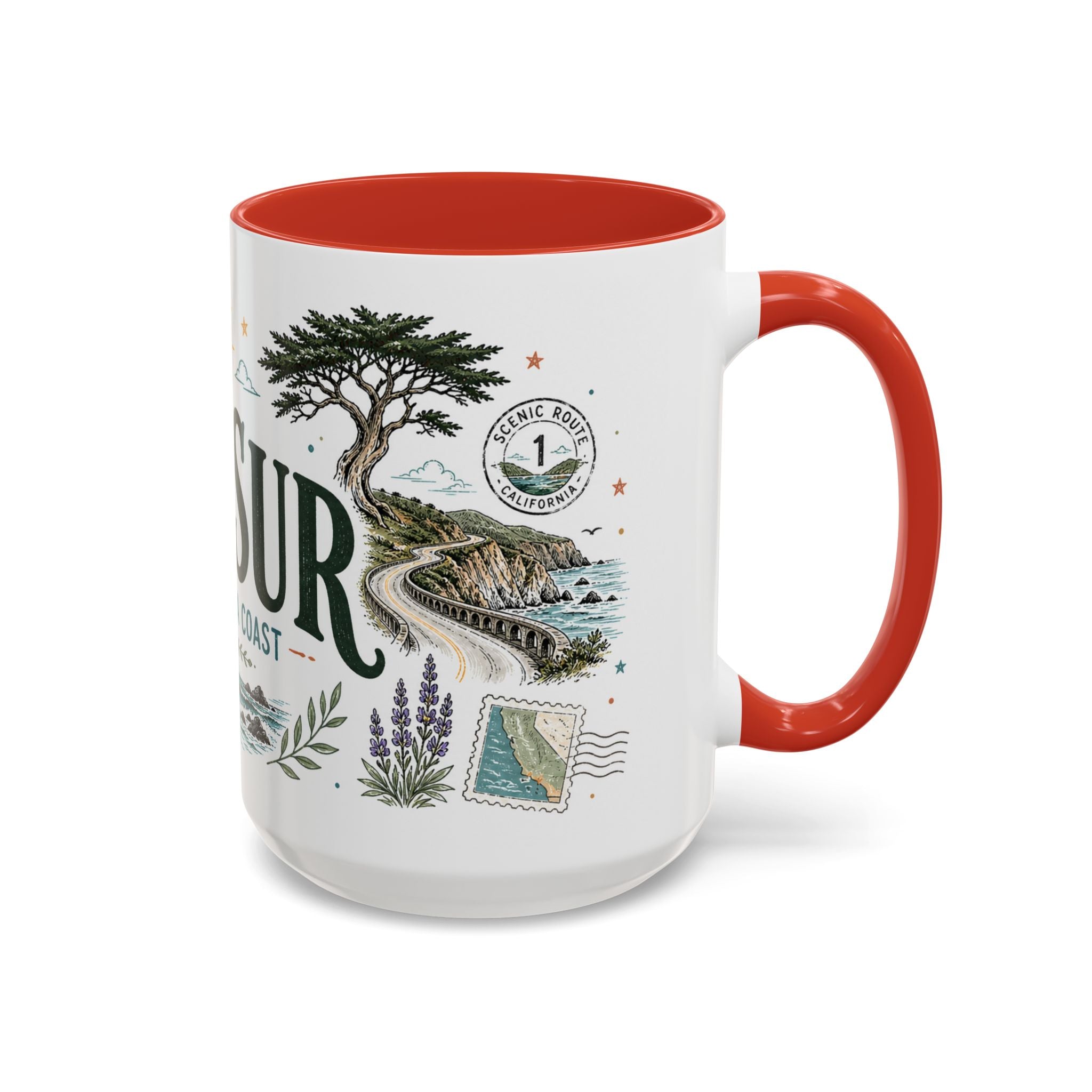 Big Sur Coffee Mug | Travel Destination Souvenir Gift | Accent Color Ceramic 11oz 15oz