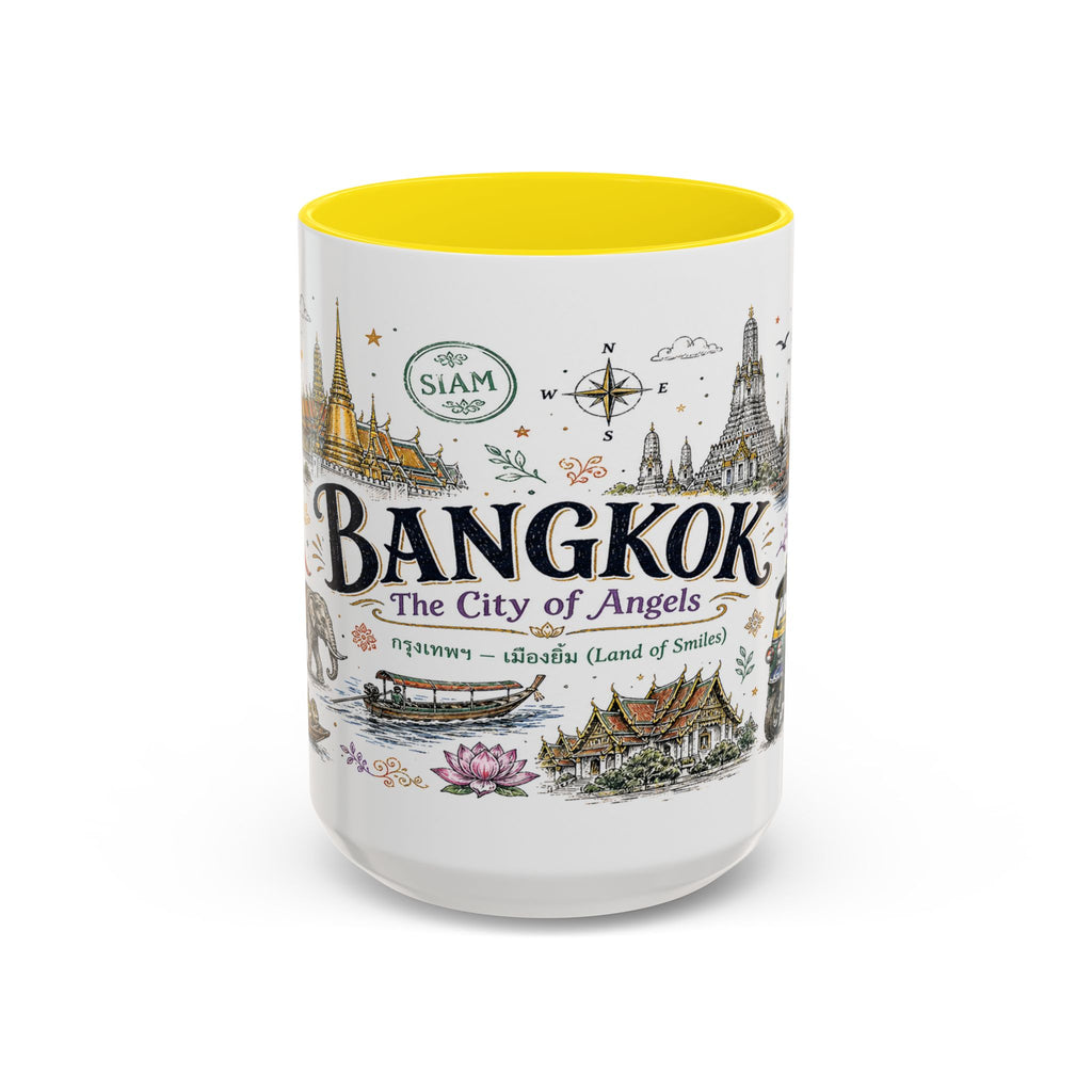Bangkok Coffee Mug | Thailand Souvenir Travel Gift | Accent Color Ceramic 11oz 15oz