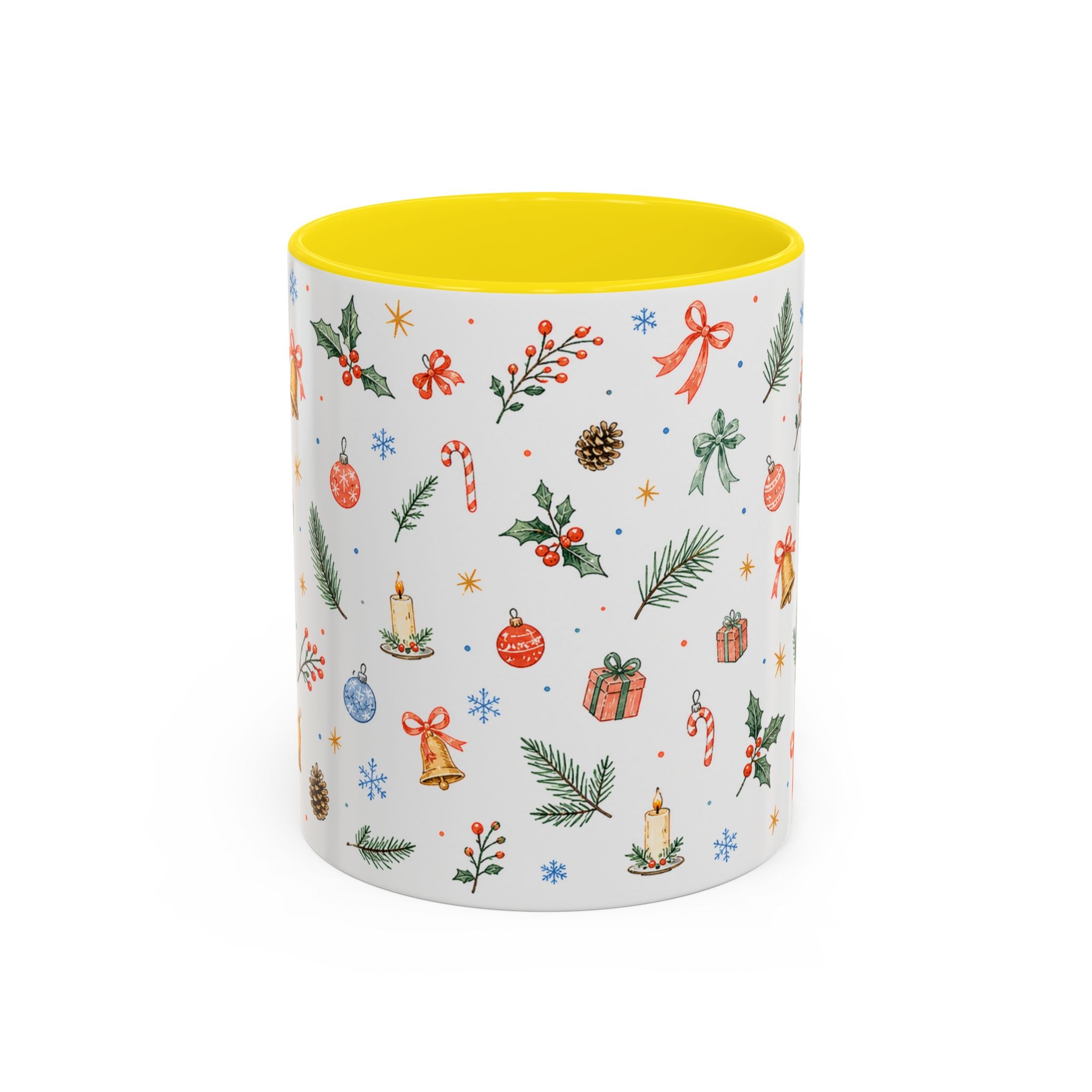 Christmas Bell Mug | Ribbon Gift Watercolor Holiday Cup | Accent Coffee Mug 11oz 15oz