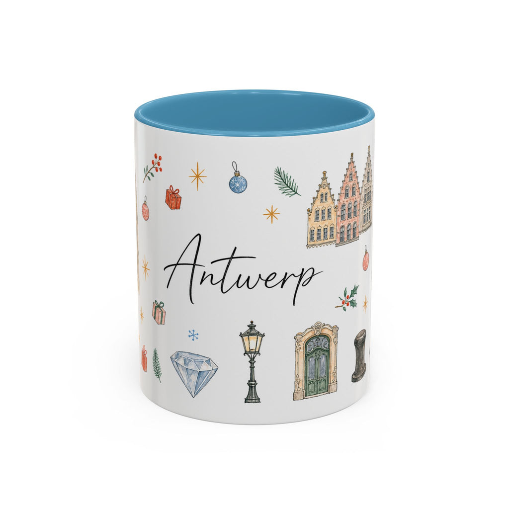 Antwerp Christmas Mug | Watercolor Travel Souvenir | Holiday Gift | Accent Ceramic Coffee Cup 11oz 15oz