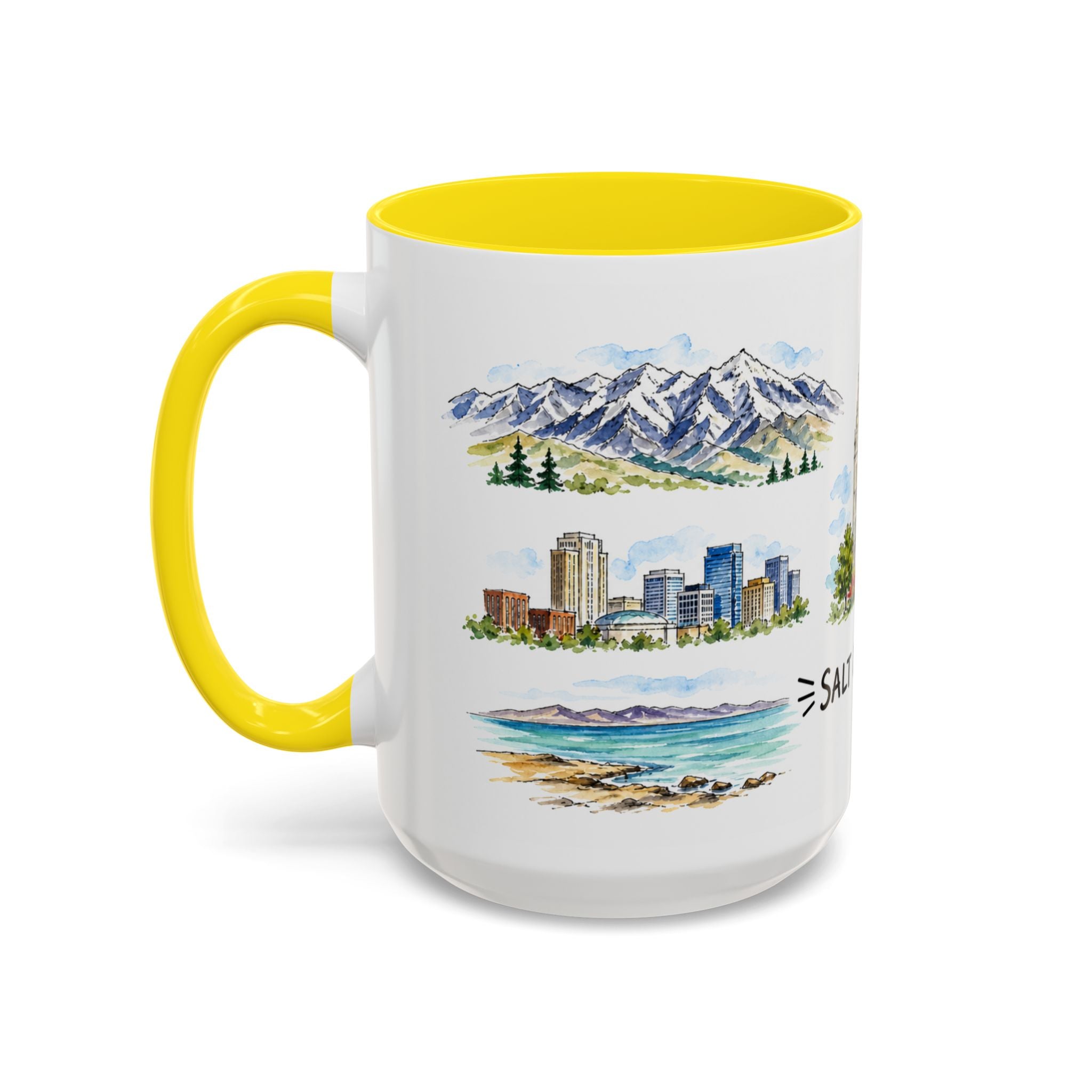 Salt Lake City Illustrated Travel Mug | City Souvenir Accent Coffee Mug | 11oz 15oz Ceramic Cup
