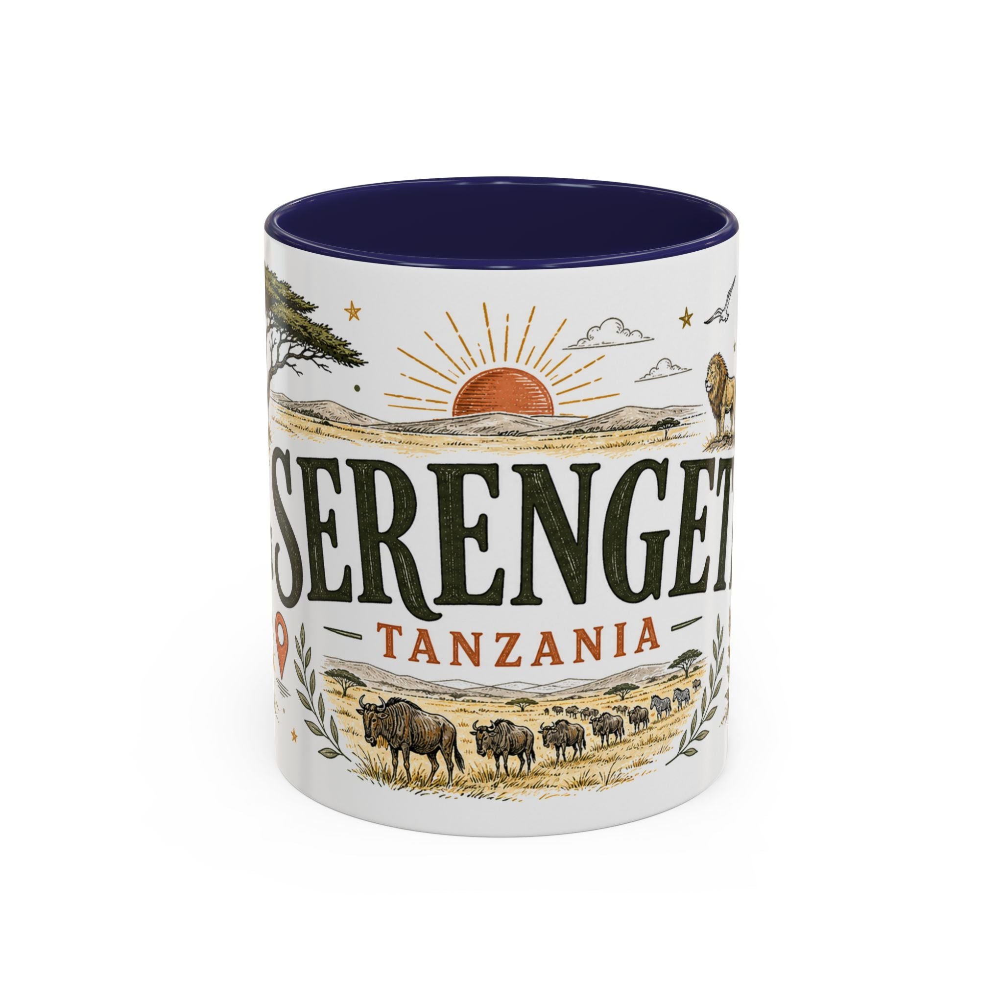 Serengeti Coffee Mug | Travel Destination Souvenir Gift | Accent Color Ceramic 11oz 15oz