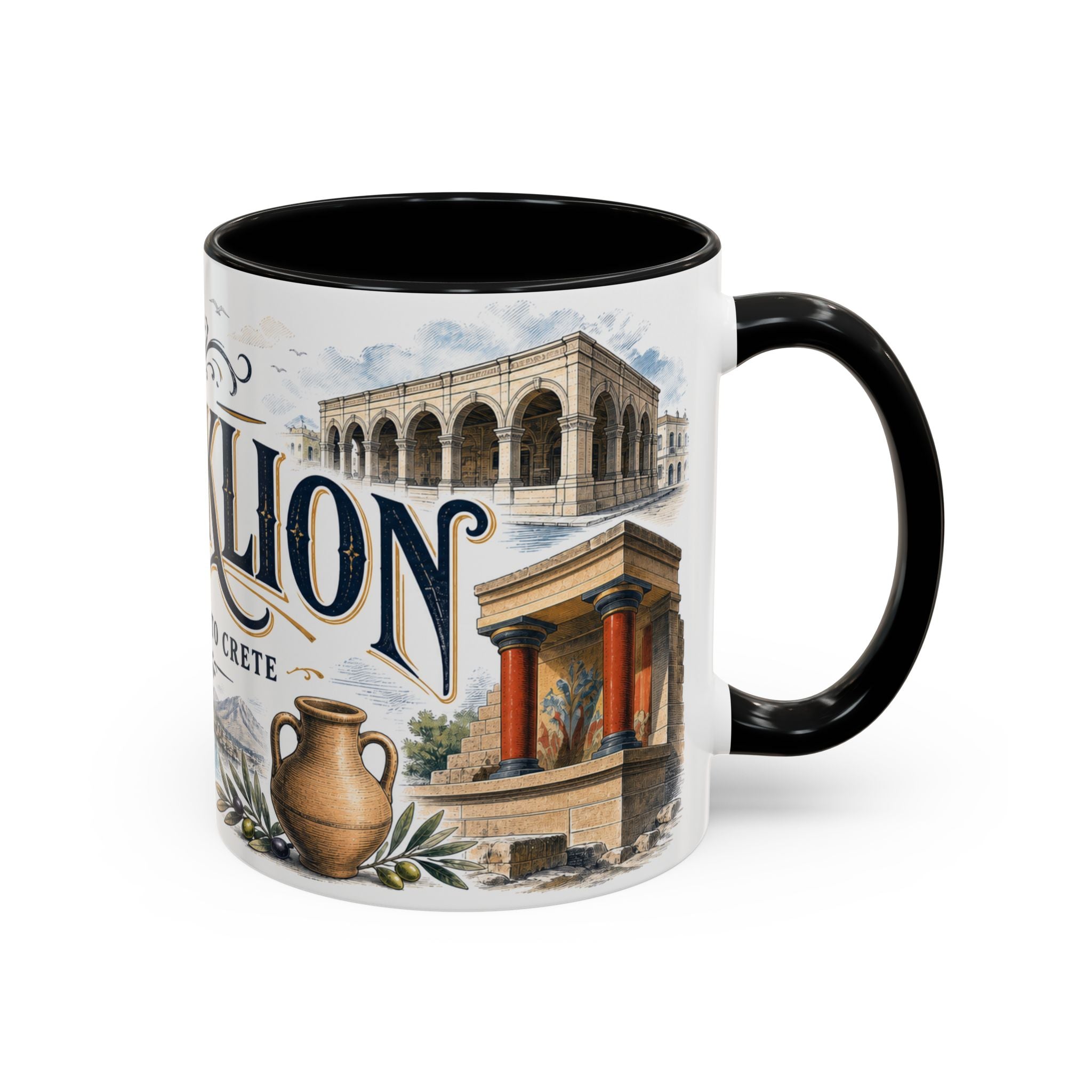 Heraklion Coffee Mug | Greece Travel Souvenir | Vintage Illustrated City Gift | 11 oz 15 oz Accent Mug