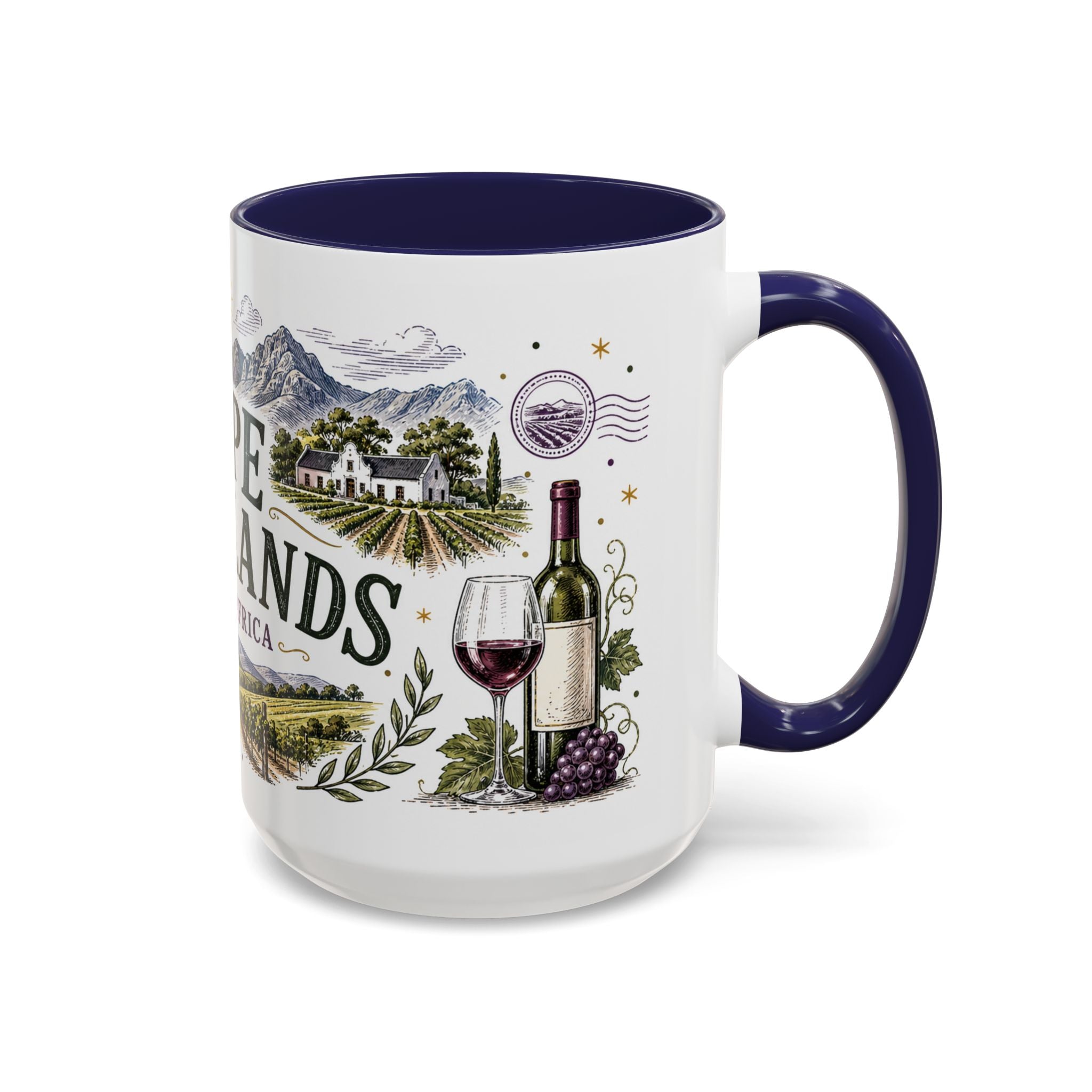 Cape Winelands Coffee Mug | Travel Destination Souvenir Gift | Accent Color Ceramic 11oz 15oz