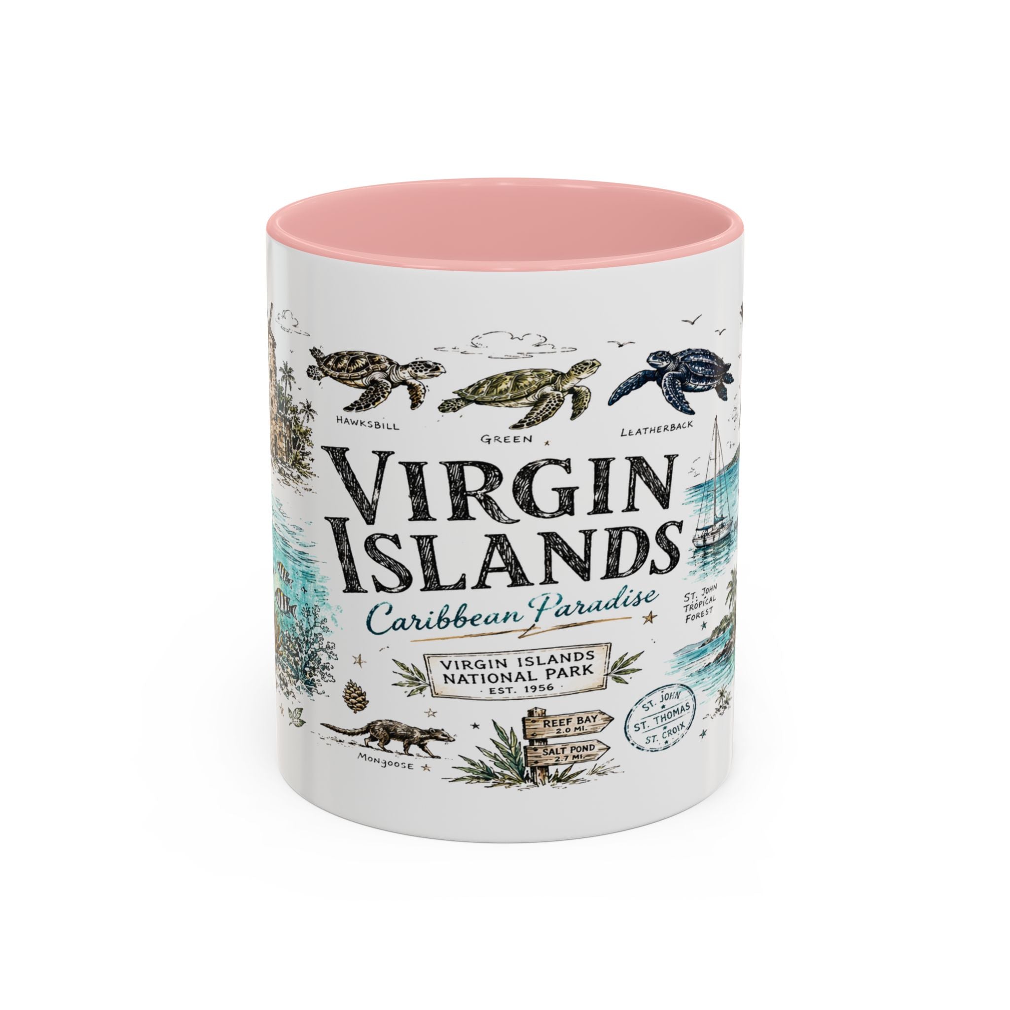 Virgin Islands National Park Coffee Mug | Caribbean Beach Snorkeling Reef Gift | Accent Color Ceramic 11oz 15oz