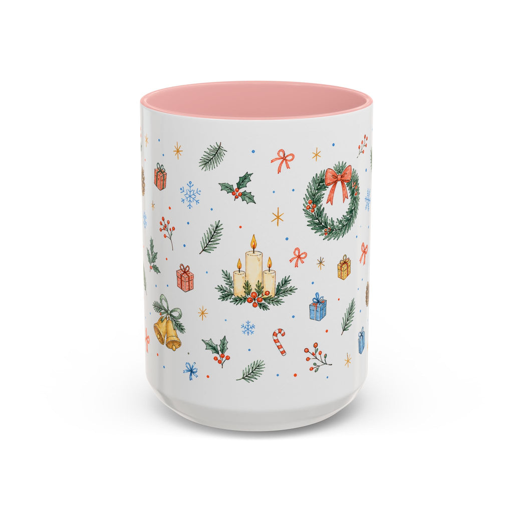 Christmas Candle Mug | Holly Wreath Watercolor Holiday Gift | Accent Cup 11oz 15oz