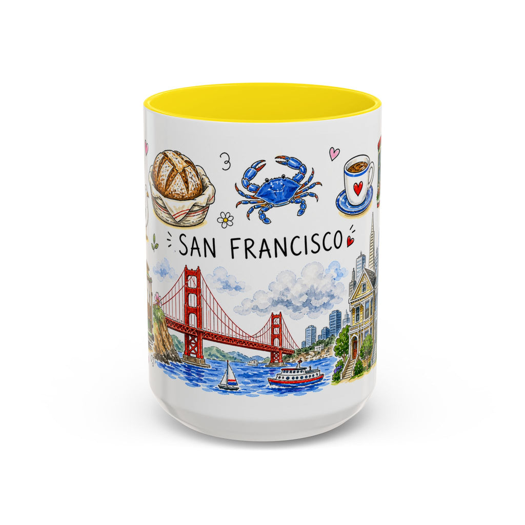 San Francisco Illustrated Travel Mug | City Souvenir Accent Coffee Mug | 11oz 15oz Ceramic Cup