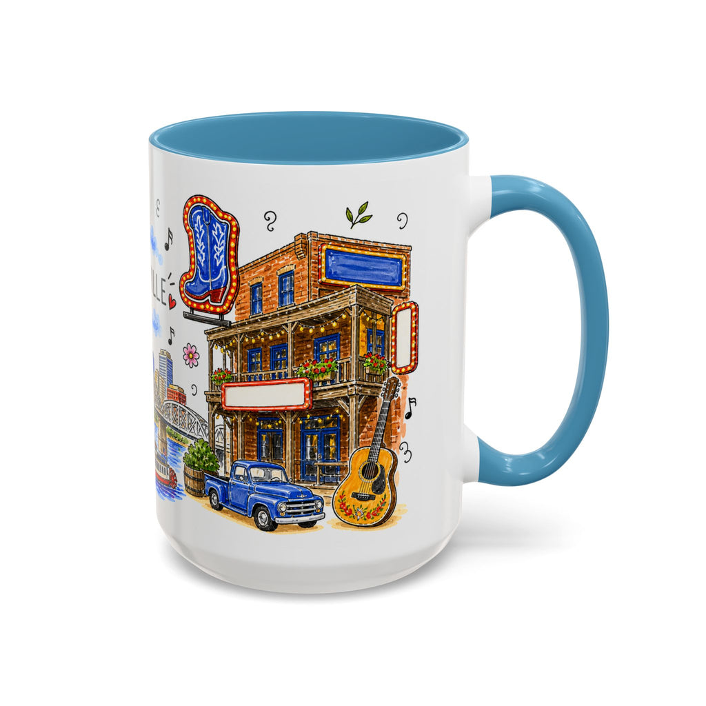 Nashville Illustrated Travel Mug | City Souvenir Accent Coffee Mug | 11oz 15oz Ceramic Cup